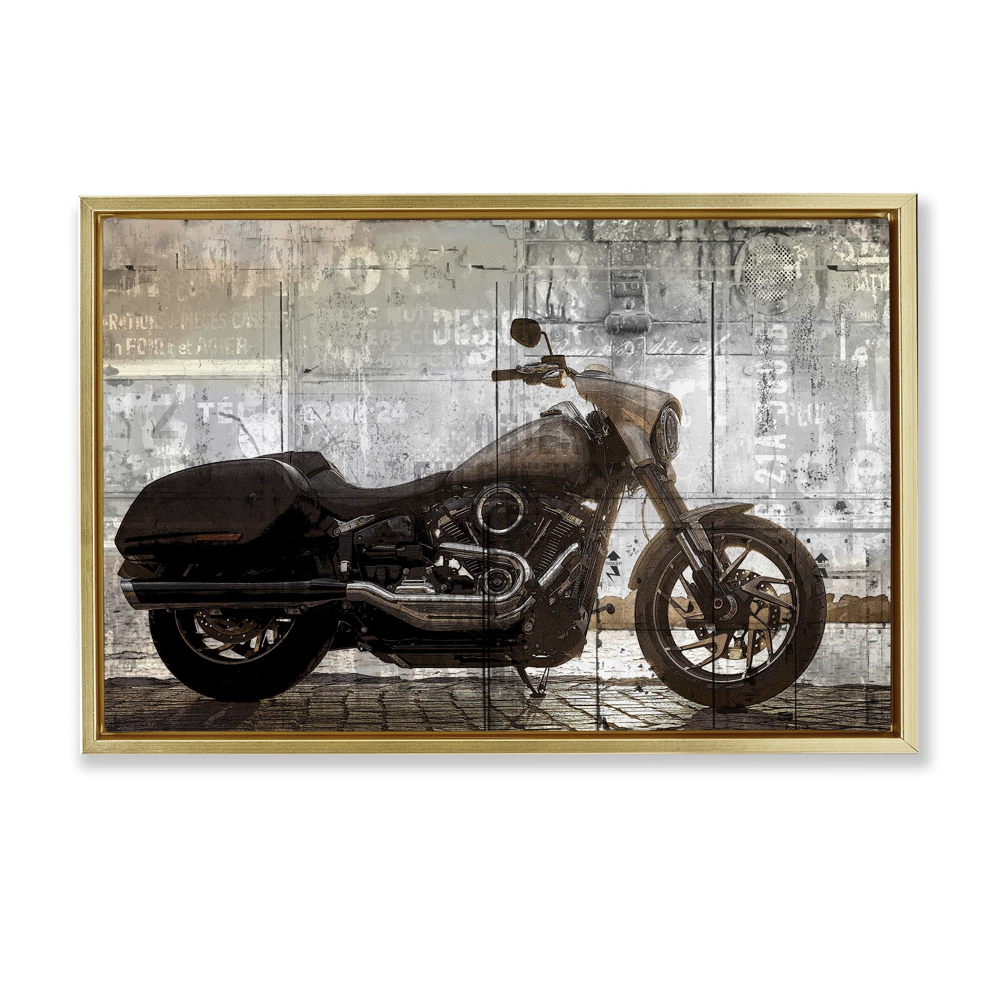 Stupell Industries Sunset Ride Motorcycle Gold Framed Floater Canvas Wall Art, design by Kim Allen