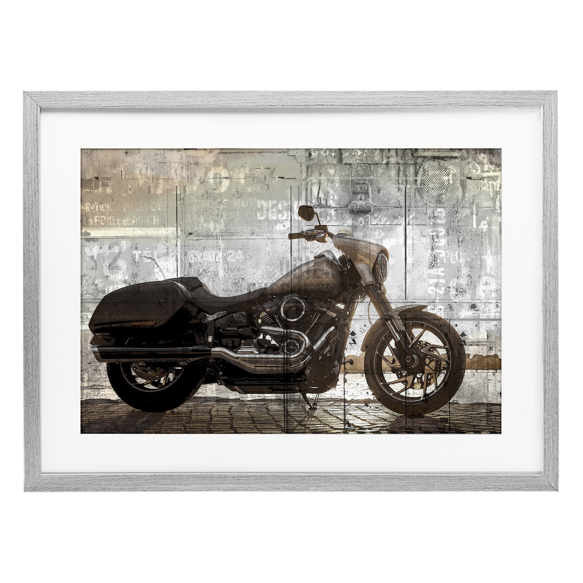 Stupell Industries Sunset Ride Motorcycle Gray Framed Print Under Glass, design by Kim Allen