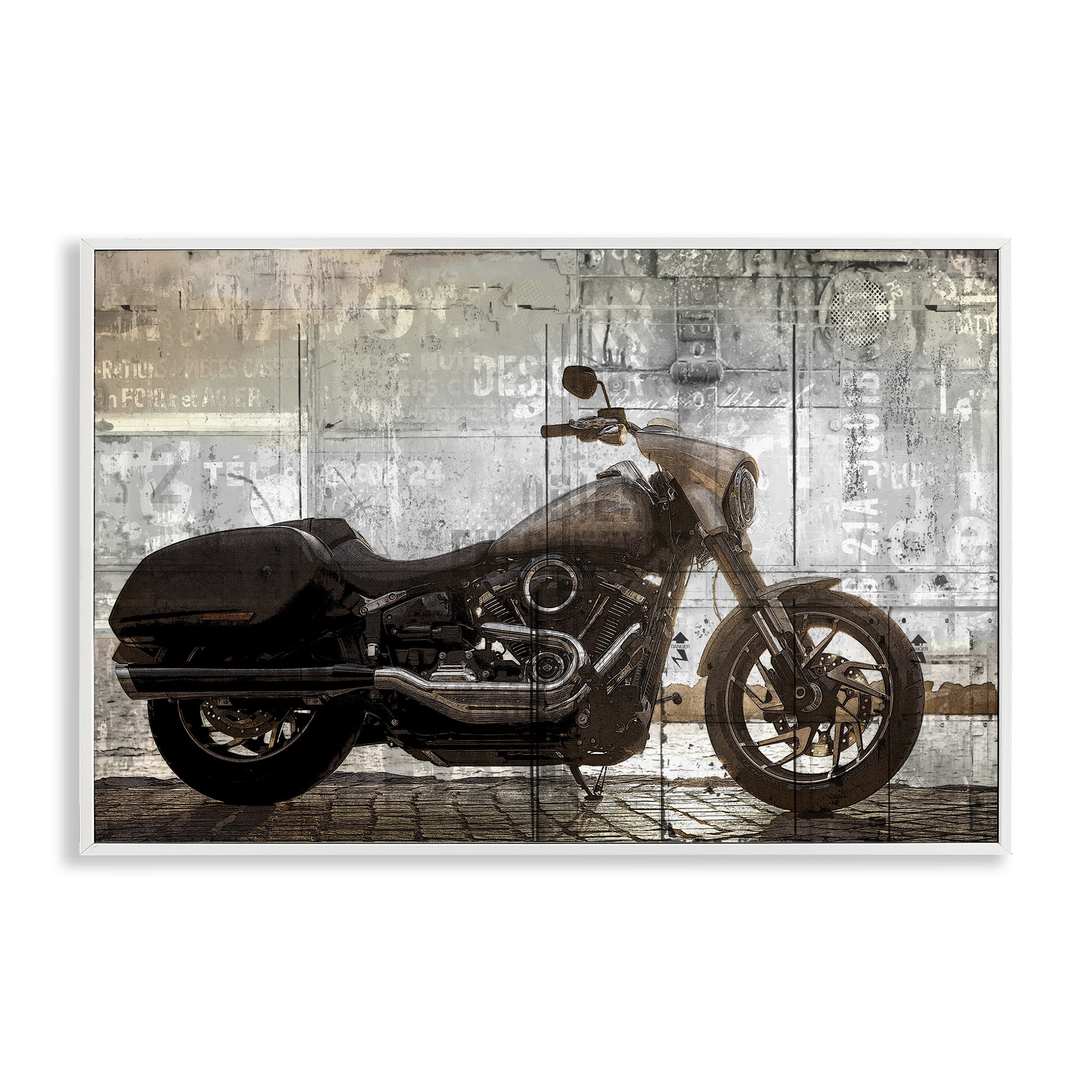 Stupell Industries Sunset Ride Motorcycle White Framed Giclee Art, design by Kim Allen