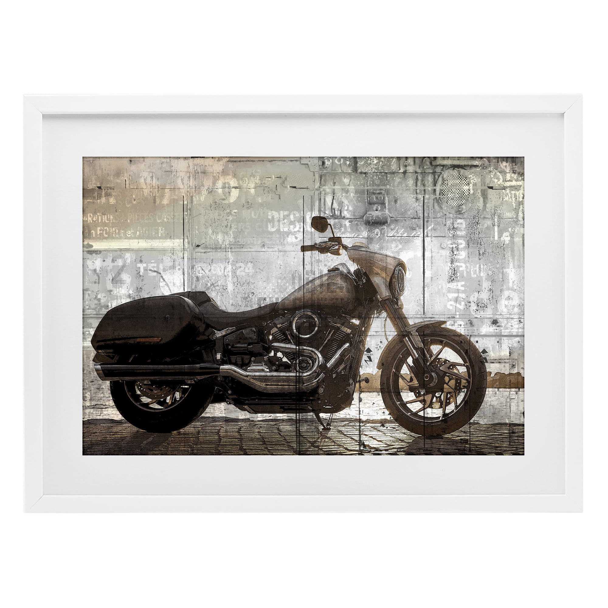Stupell Industries Sunset Ride Motorcycle White Framed Print Under Glass, design by Kim Allen