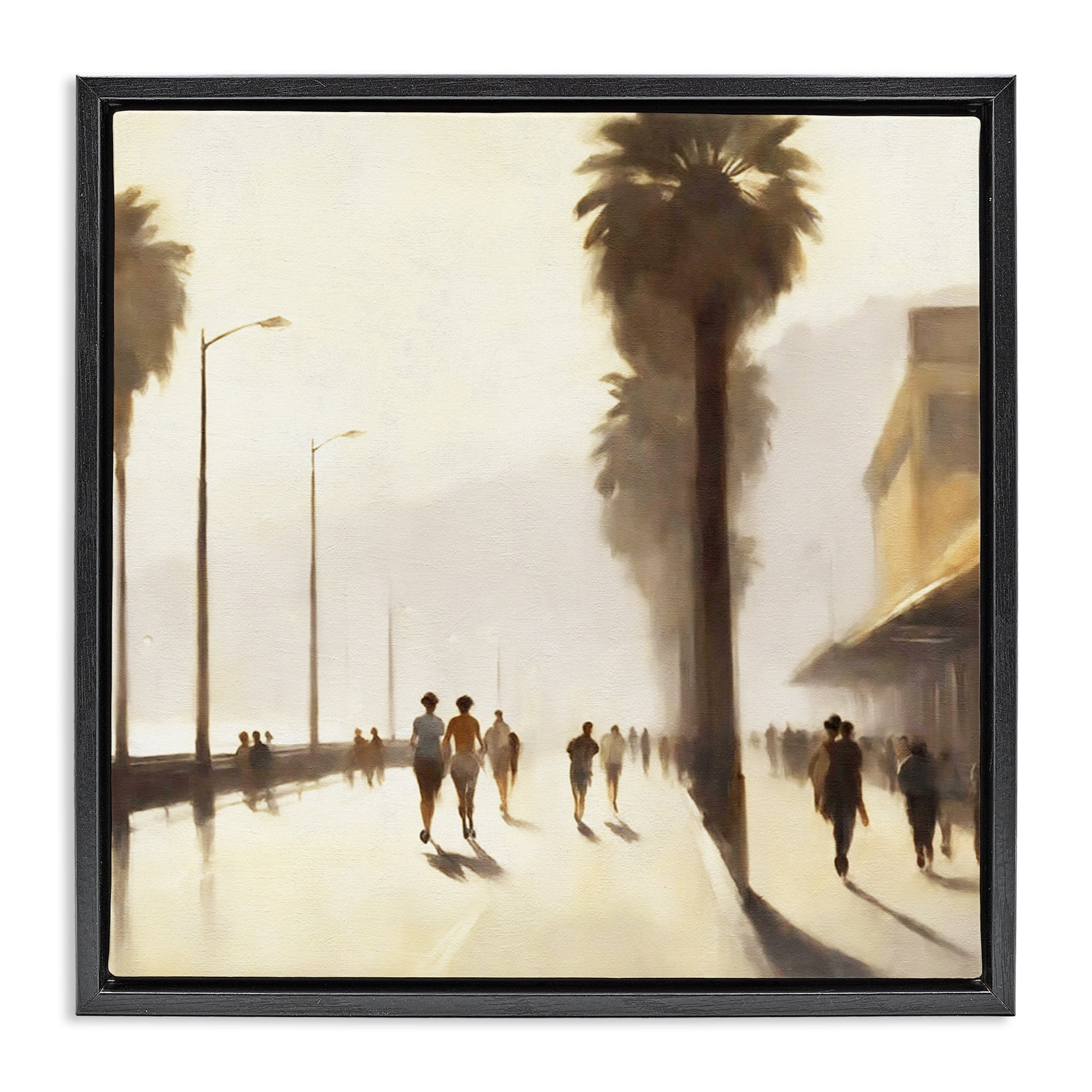 Stupell Industries Sunset Runners Tropical Landscape & Nature Painting Black Floater Framed Canvas Art Print Wall Art, 18 x 18