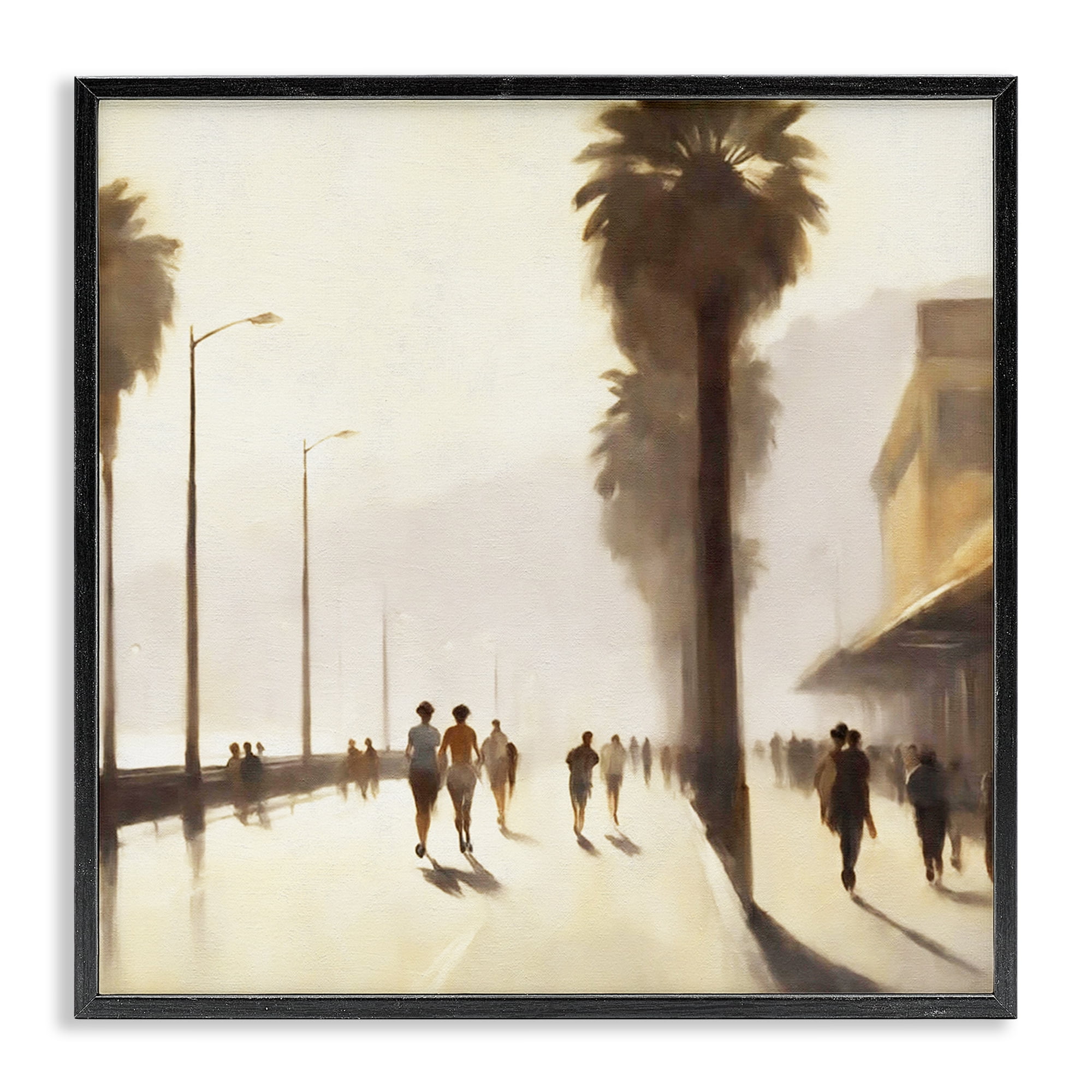 Stupell Industries Sunset Runners Tropical Landscape & Nature Painting Black Framed Art Print Wall Art, 17 x 17