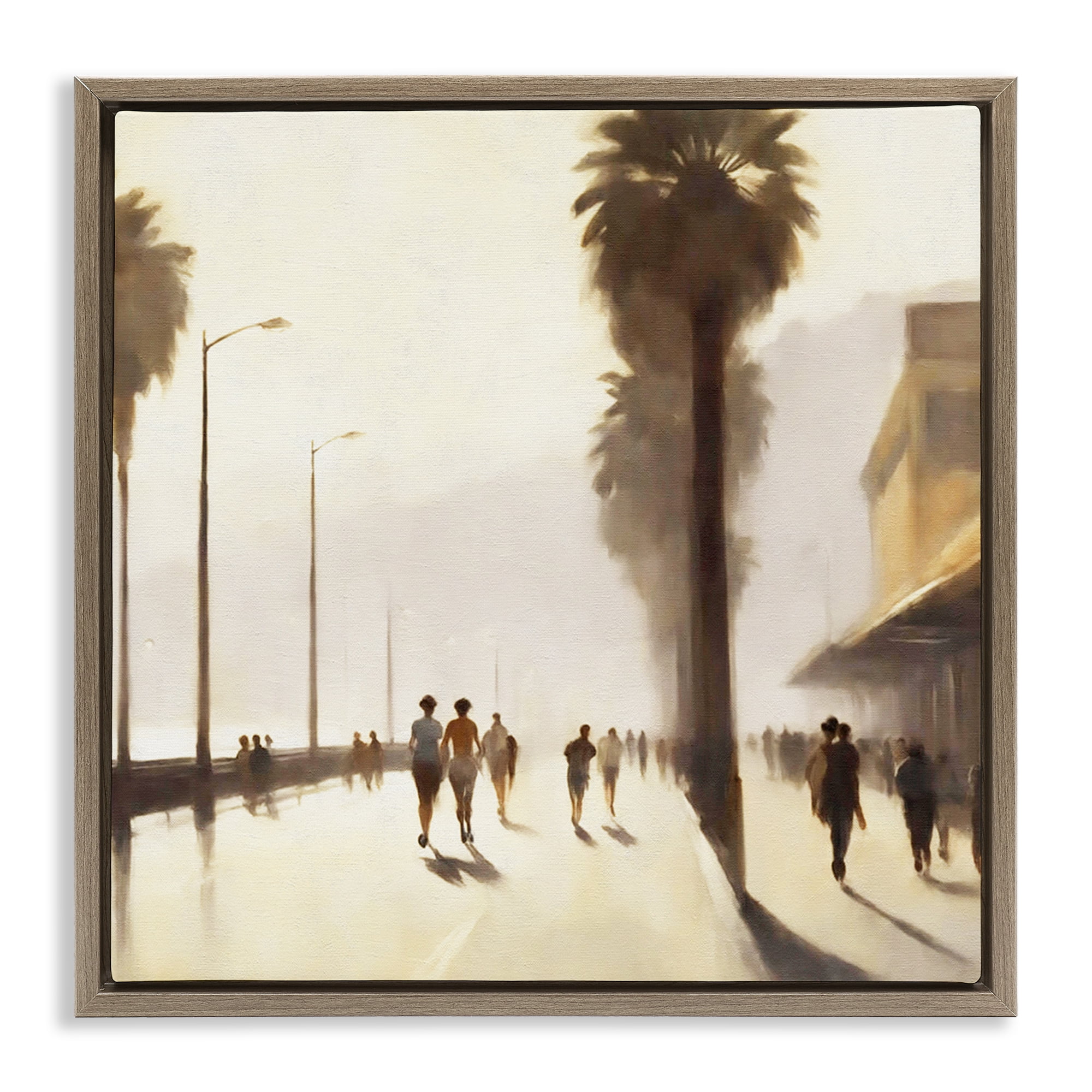 Stupell Industries Sunset Runners Tropical Landscape & Nature Painting Brown Floater Framed Canvas Art Print Wall Art, 25 x 25