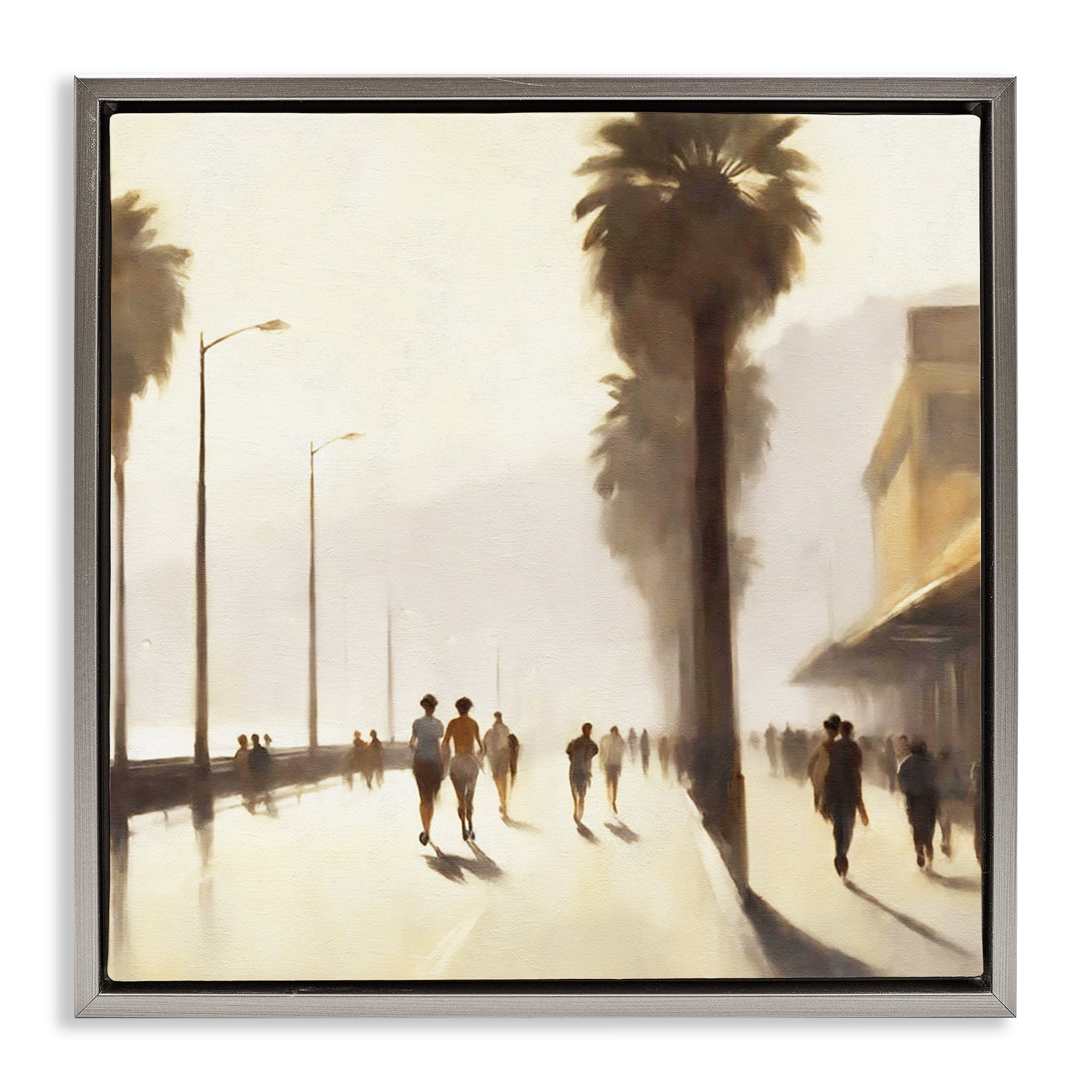 Stupell Industries Sunset Runners Tropical Landscape & Nature Painting Gray Floater Framed Canvas Art Print Wall Art, 25 x 25