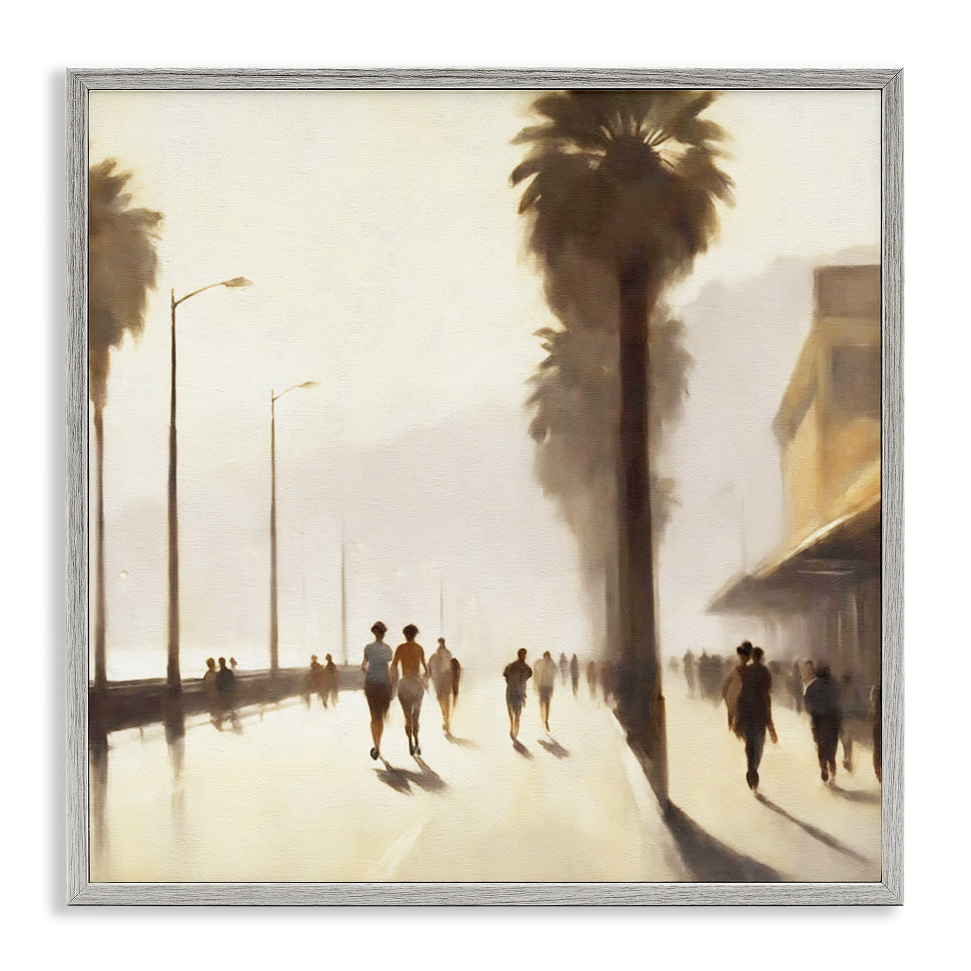 Stupell Industries Sunset Runners Tropical Landscape & Nature Painting Gray Framed Art Print Wall Art, 12 x 12
