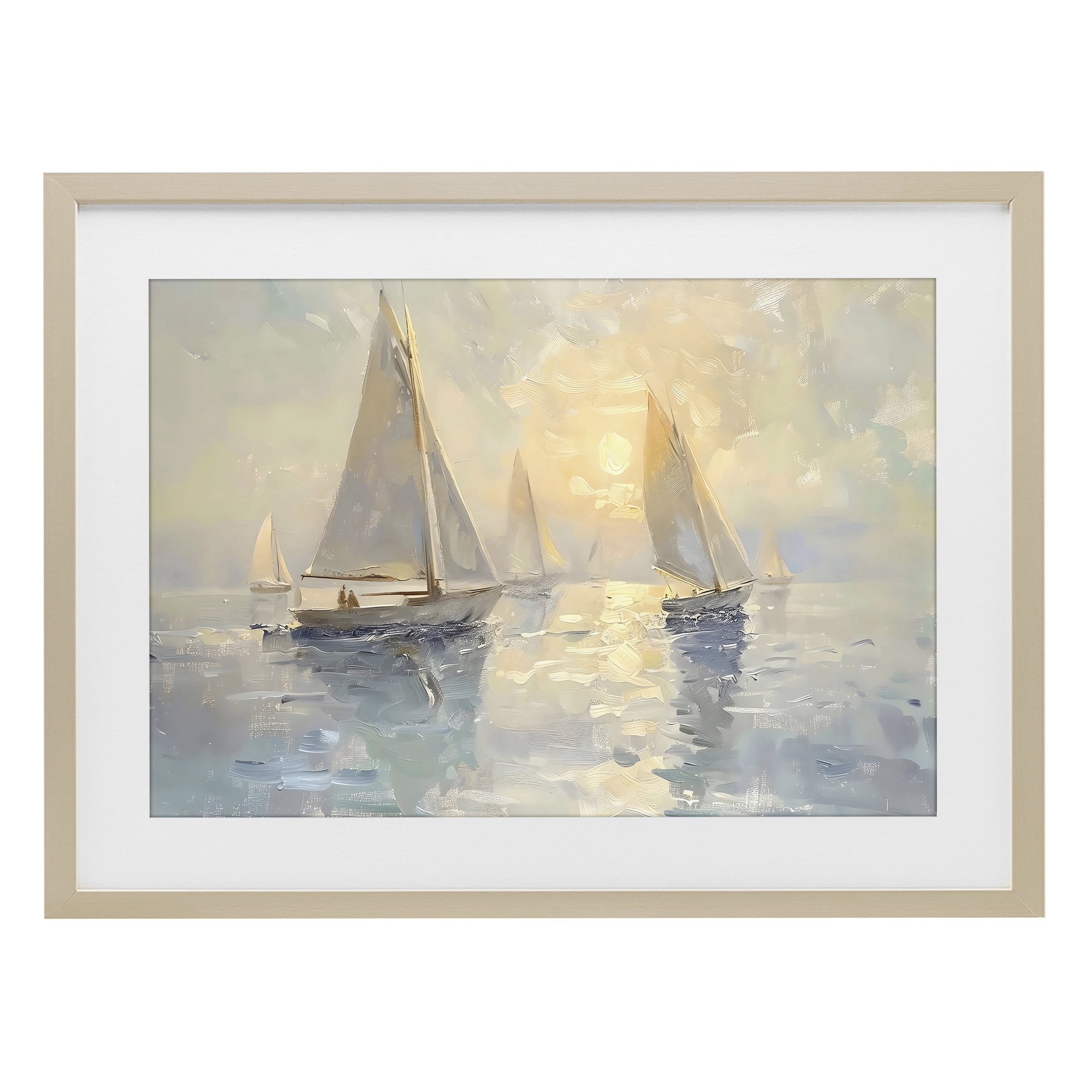 Stupell Industries Sunset Sailboats Glow Birch Framed Print Under Glass, design by Creative Studio