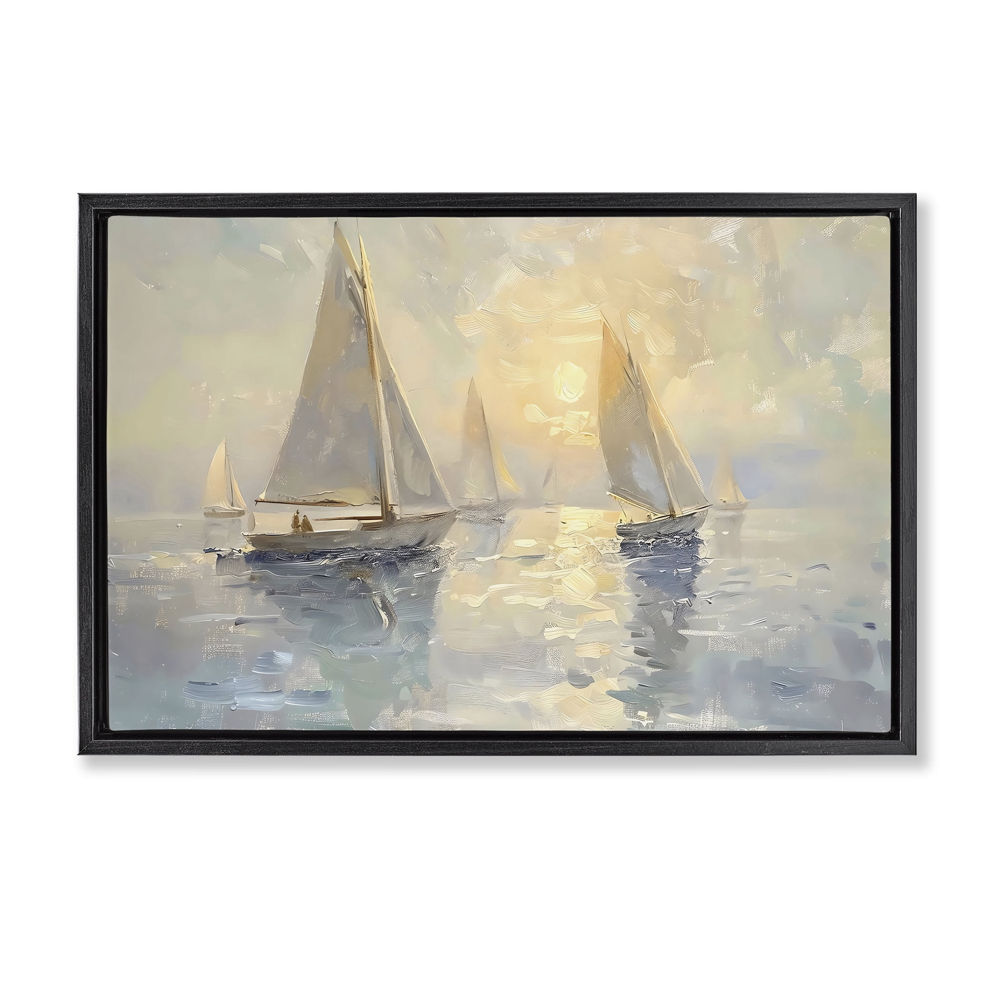 Stupell Industries Sunset Sailboats Glow Black Framed Floater Canvas Wall Art, design by Creative Studio