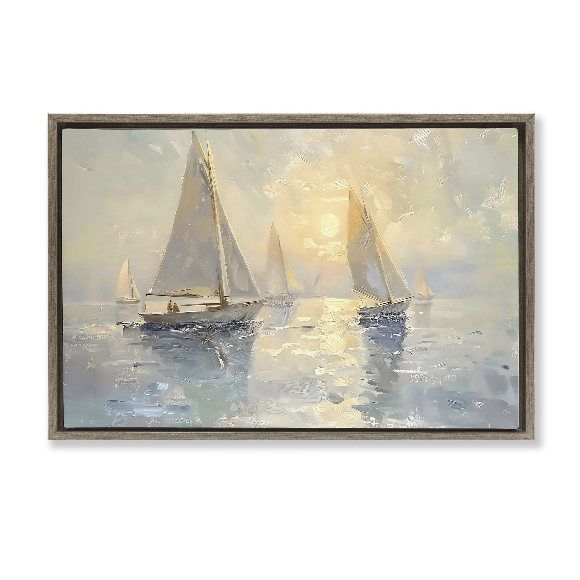 Stupell Industries Sunset Sailboats Glow Brown Framed Floater Canvas Wall Art, design by Creative Studio