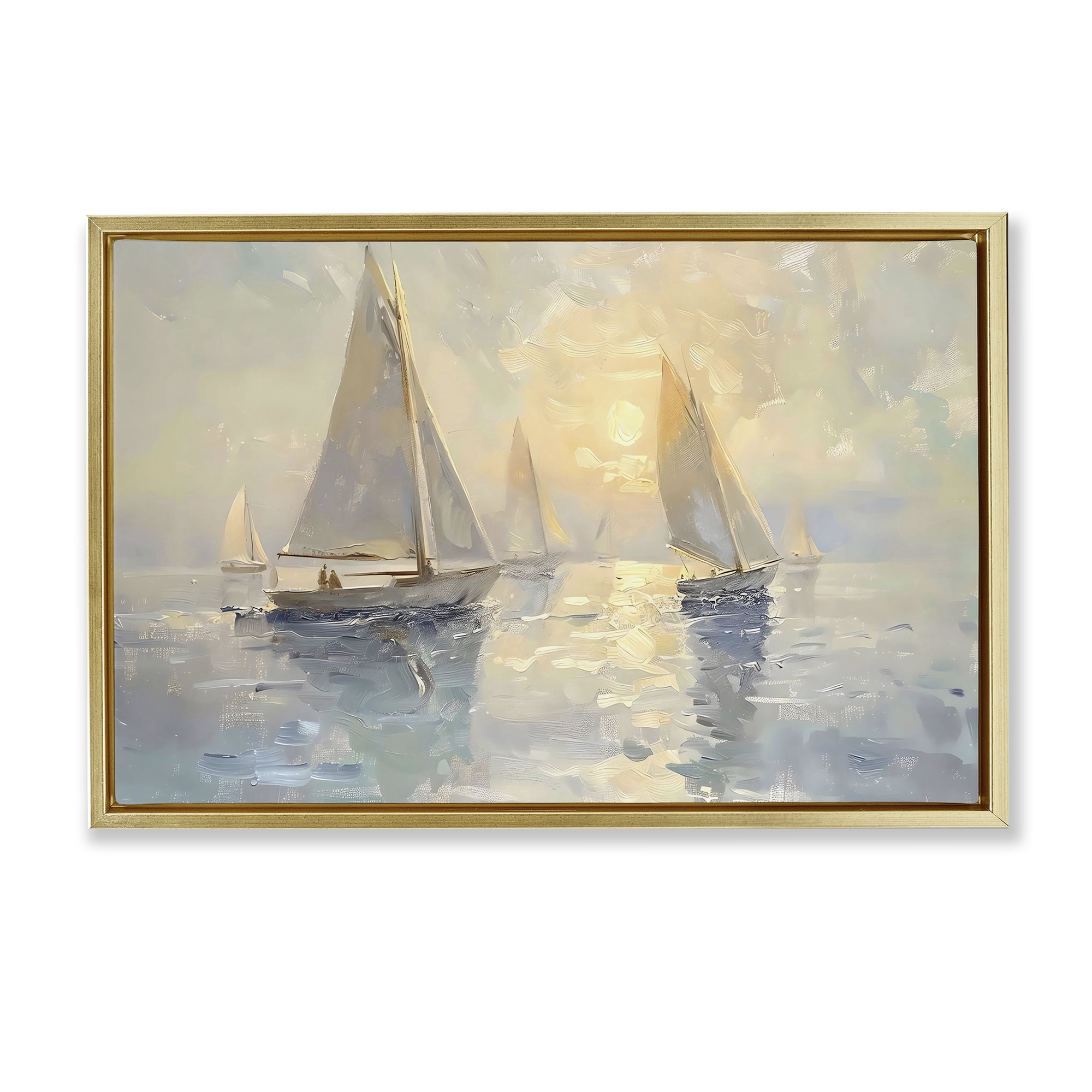 Stupell Industries Sunset Sailboats Glow Gold Framed Floater Canvas Wall Art, design by Creative Studio