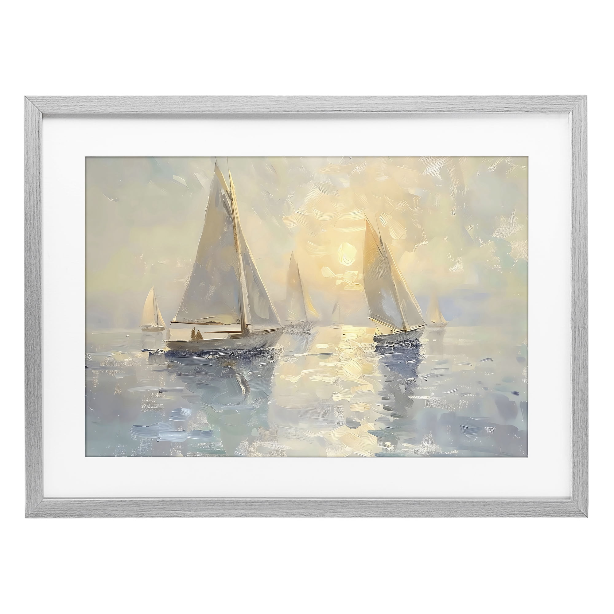 Stupell Industries Sunset Sailboats Glow Gray Framed Print Under Glass, design by Creative Studio