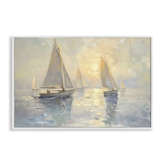 Stupell Industries Coastal Sunset Sailboats Glow White Framed Giclee Art, 30 x 20, by Creative Studio