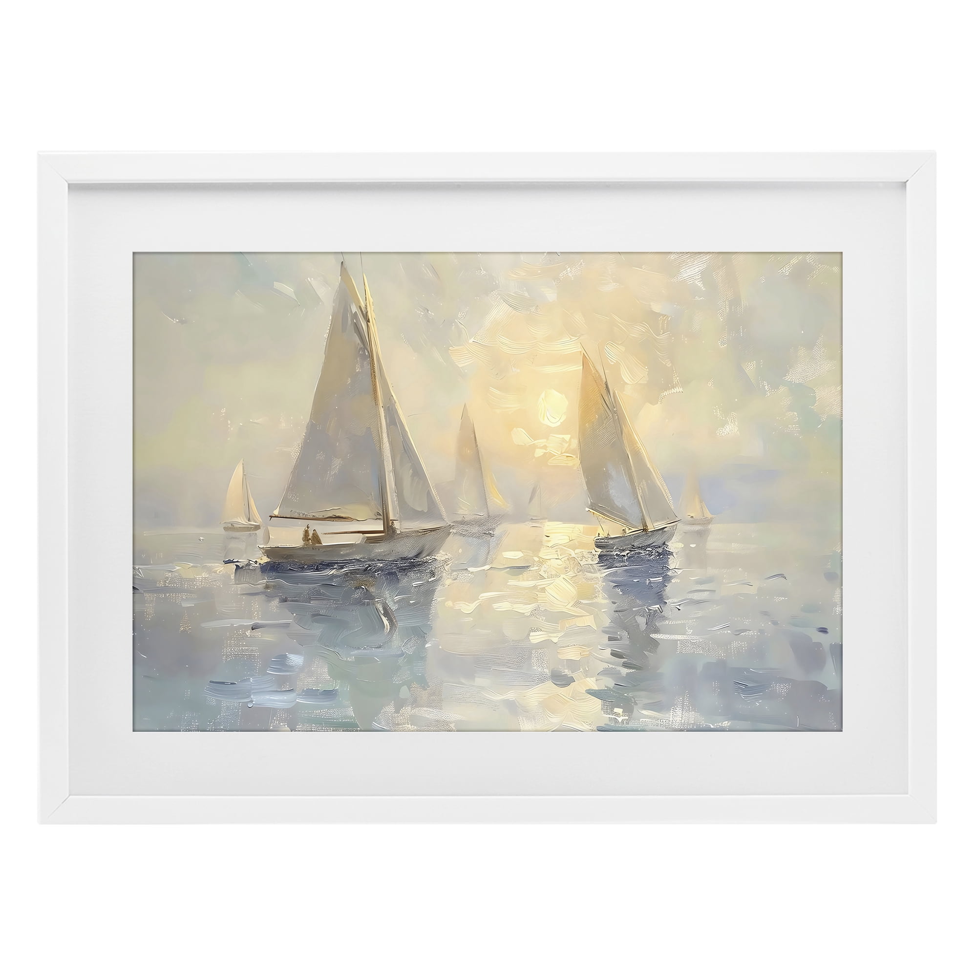 Stupell Industries Sunset Sailboats Glow White Framed Print Under Glass, design by Creative Studio