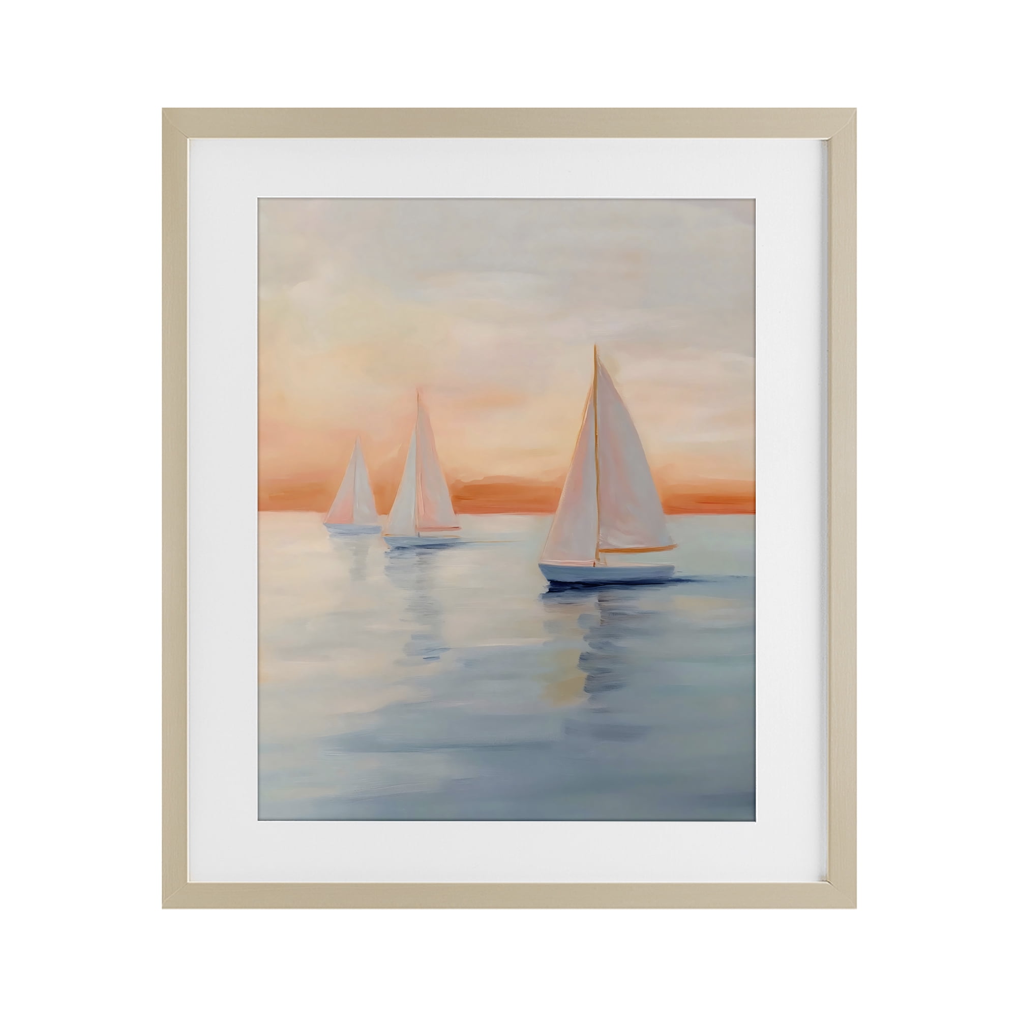 Stupell Industries Sunset Sailboats Over Calm Sea Birch Framed Print Under Glass, design by Creative Studio