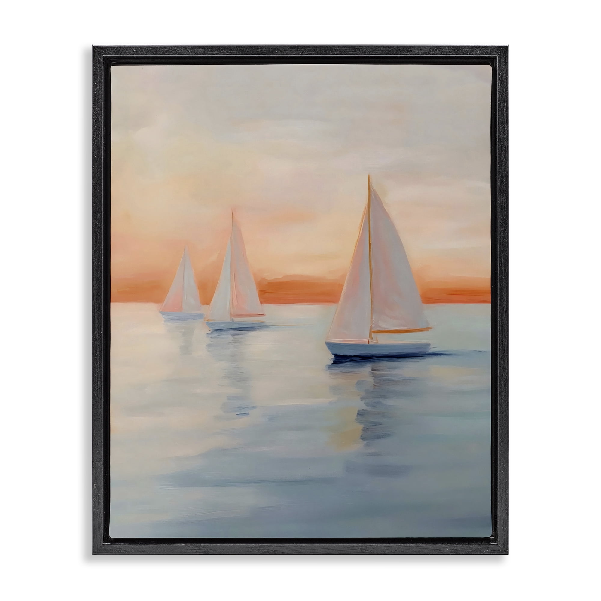 Stupell Industries Sunset Sailboats Over Calm Sea Black Framed Floater Canvas Wall Art, design by Creative Studio