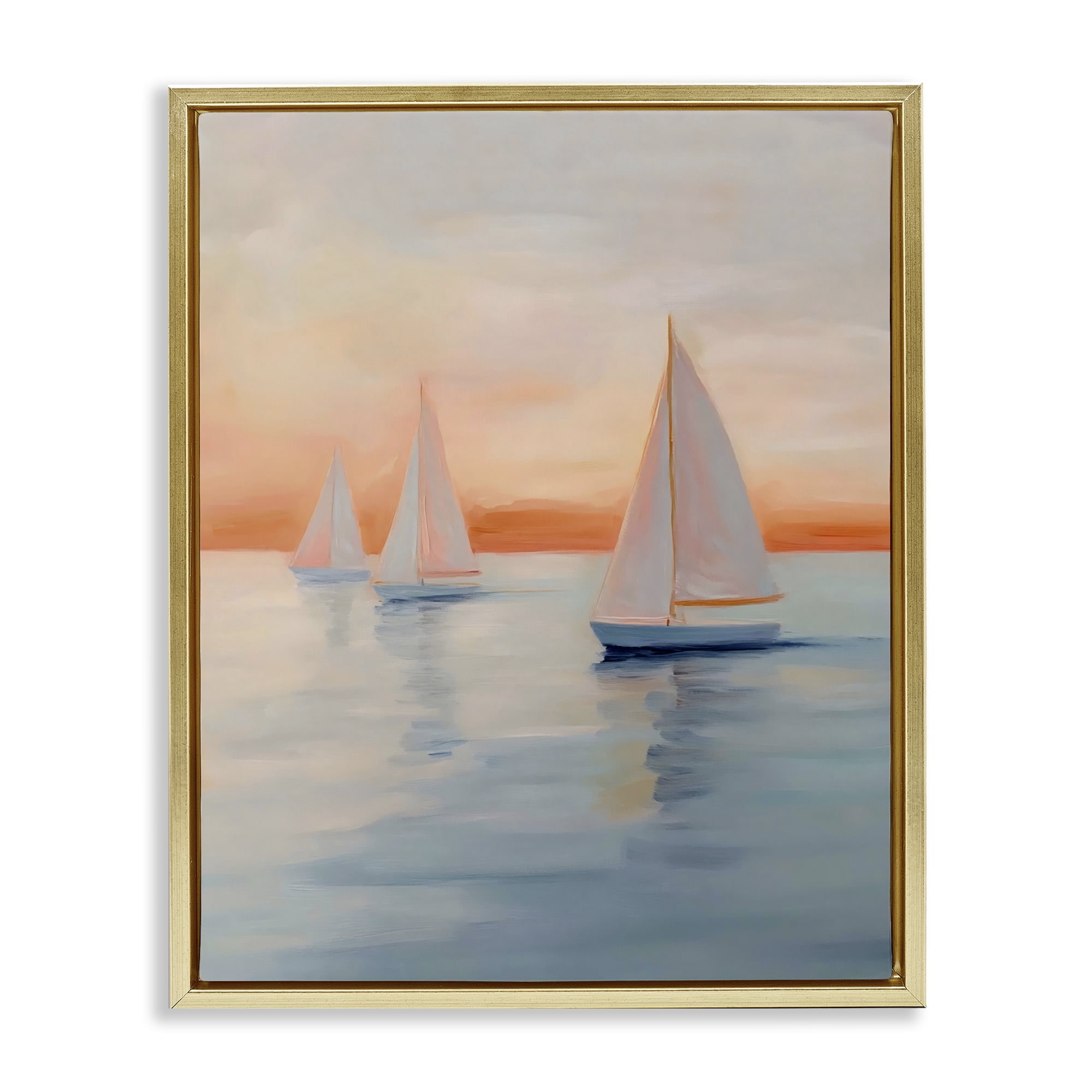 Stupell Industries Sunset Sailboats Over Calm Sea Gold Framed Floater Canvas Wall Art, design by Creative Studio
