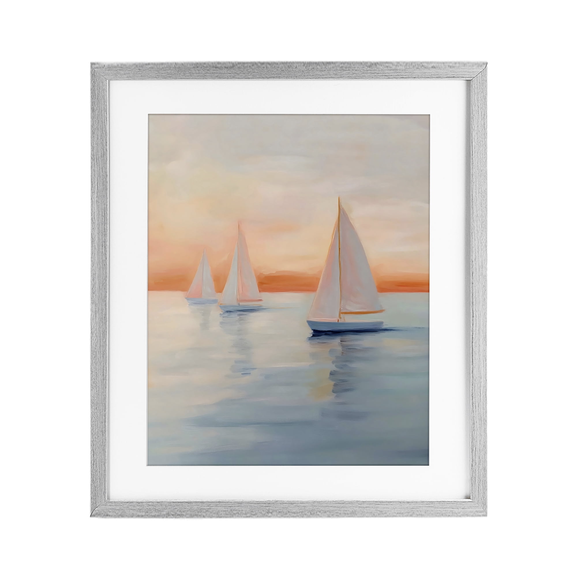 Stupell Industries Sunset Sailboats Over Calm Sea Gray Framed Print Under Glass, design by Creative Studio