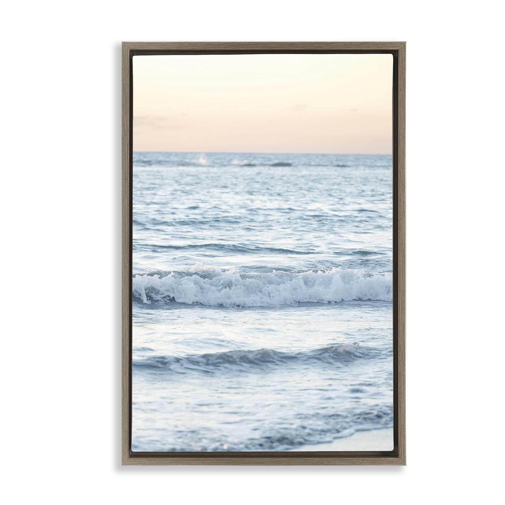 Stupell Industries Sunset & Sea View Coastal Photography Brown Floater Framed Canvas Art Print Wall Art, 21 x 31