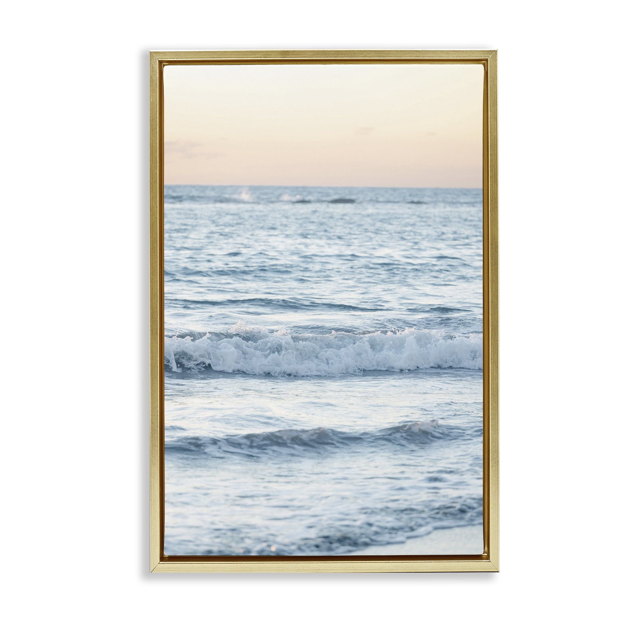 Stupell Industries Sunset & Sea View Coastal Photography Gold Floater Framed Canvas Art Print Wall Art, 21 x 31
