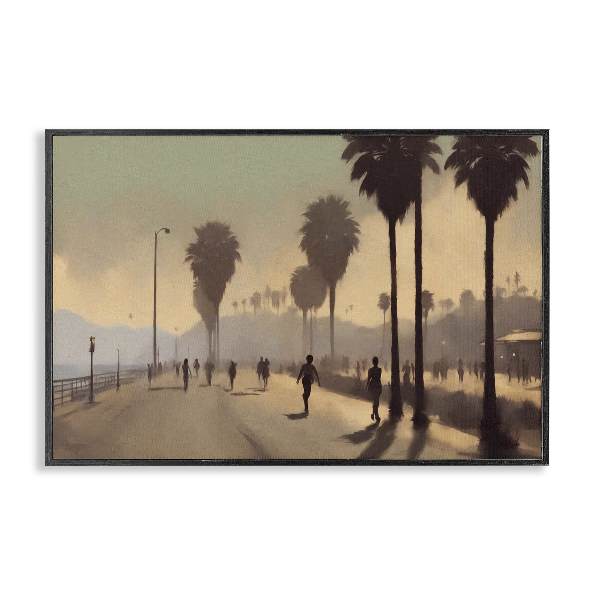 Stupell Industries Sunset Skater on Boardwalk Landscape & Nature Painting Black Framed Art Print Wall Art, 30 x 20