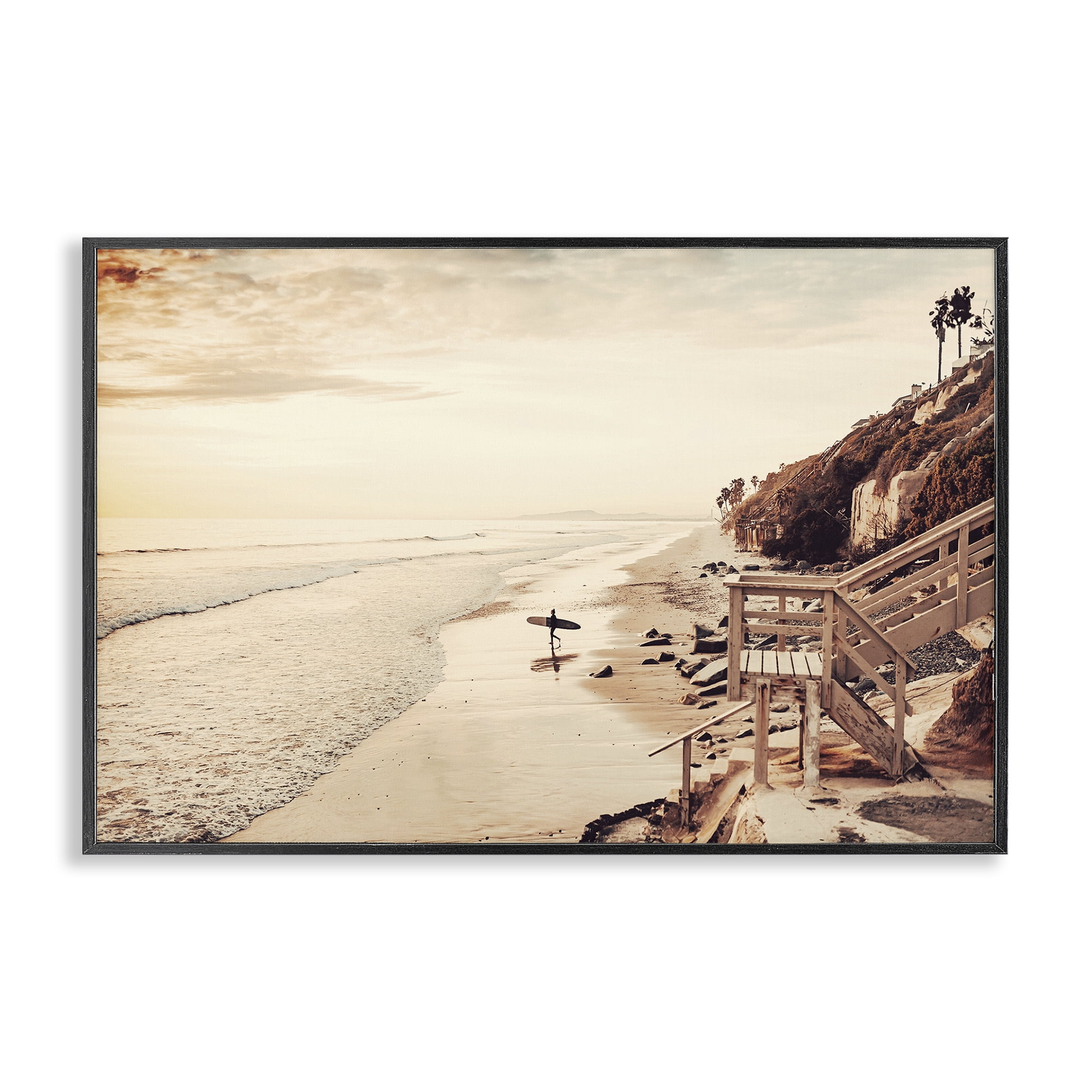 Stupell Industries Sunset & Surf Landscape Nautical & Beach Photography Black Framed Art Print Wall Art, 30 x 20