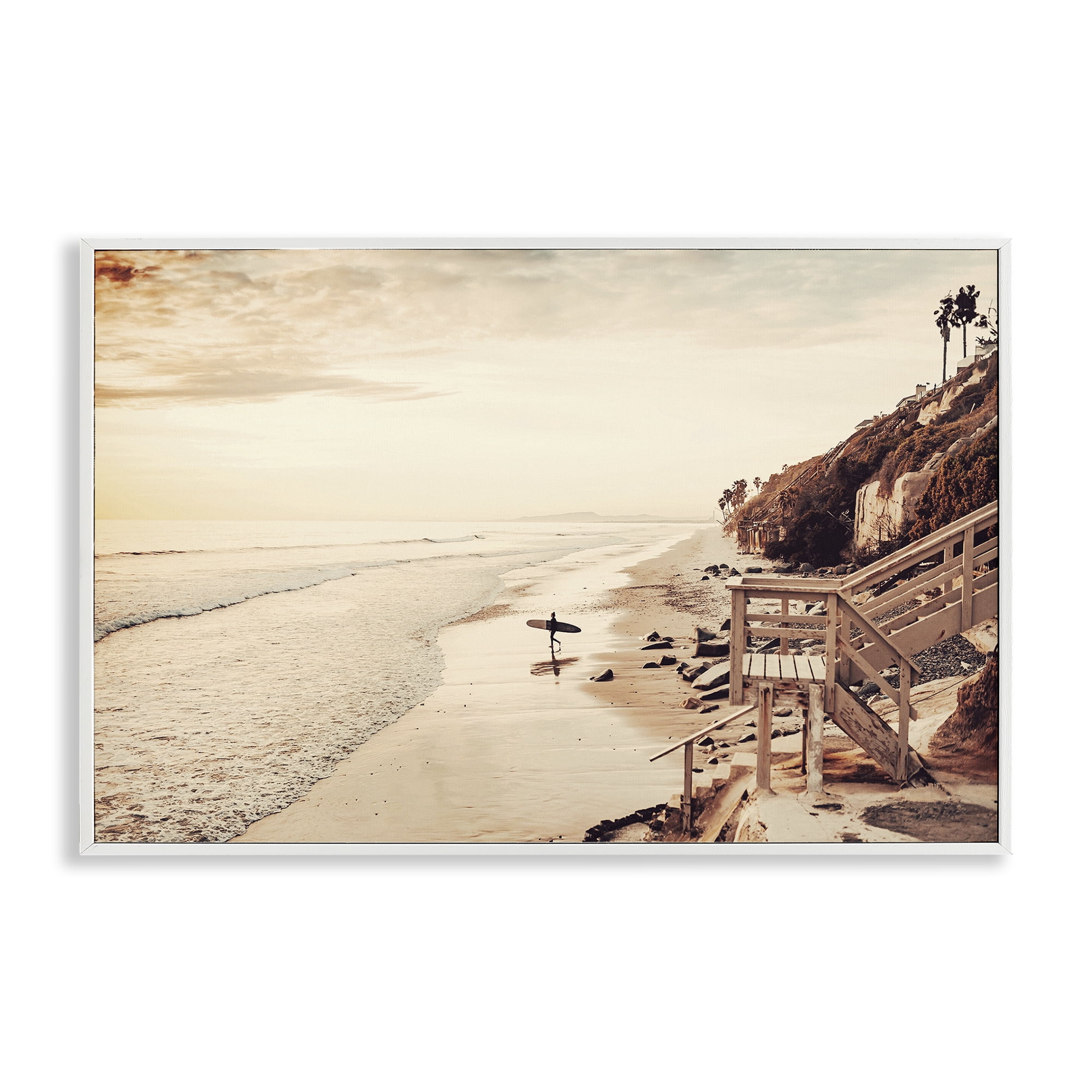 Stupell Industries Sunset & Surf Landscape Nautical & Beach Photography White Framed Art Print Wall Art, 24 x 16