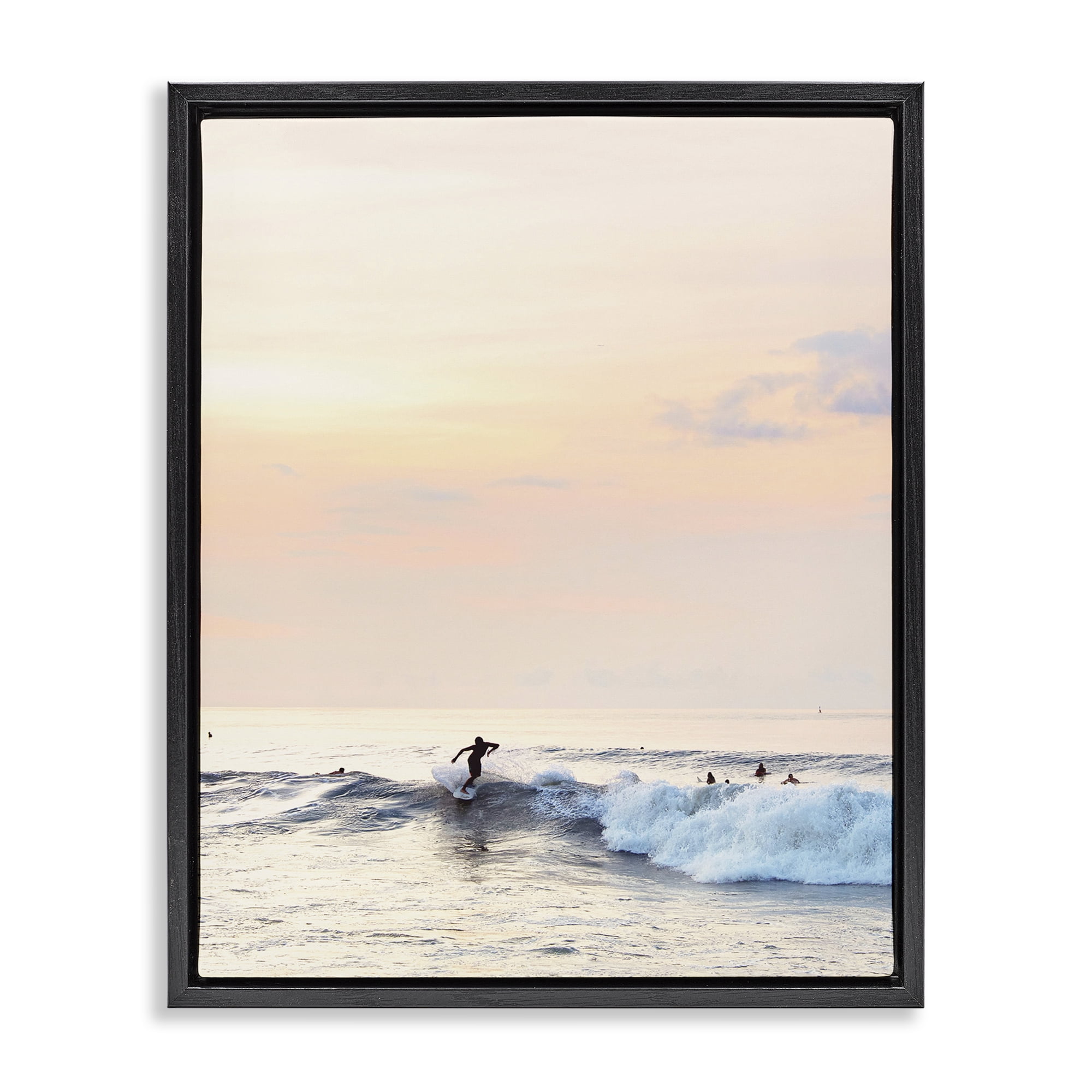 Stupell Industries Sunset Surfer Landscape Coastal Photography Black Floater Framed Canvas Art Print Wall Art, 17 x 21