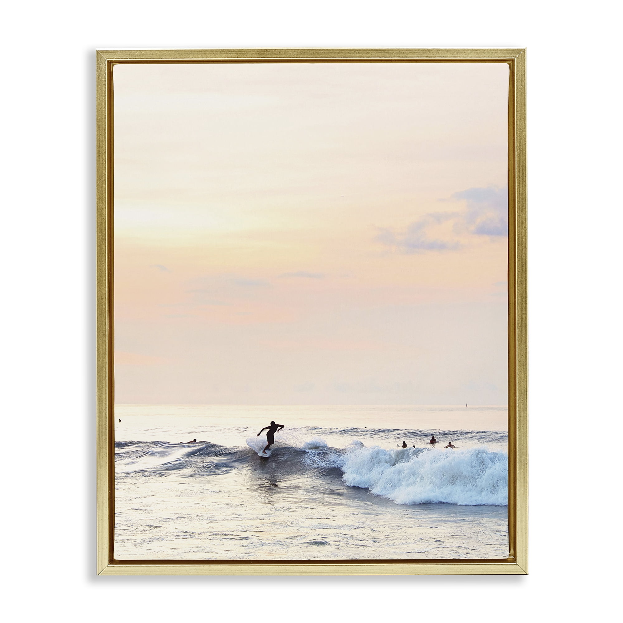 Stupell Industries Sunset Surfer Landscape Coastal Photography Gold Floater Framed Canvas Art Print Wall Art, 25 x 31