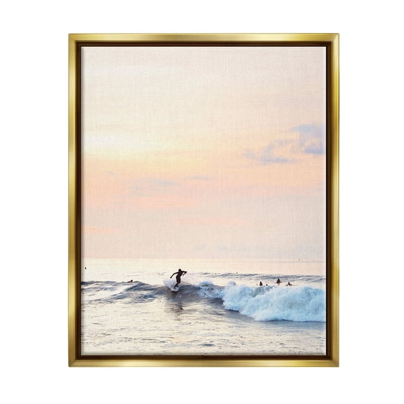 Stupell Industries Sunset Surfer Photography Nature Photography Gold Floater Framed Art Print Wall Art, 25 x 31