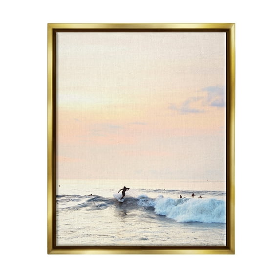 Stupell Industries Sunset Surfer Photography Nature Photography Gold Floater Framed Art Print Wall Art, 25 x 31