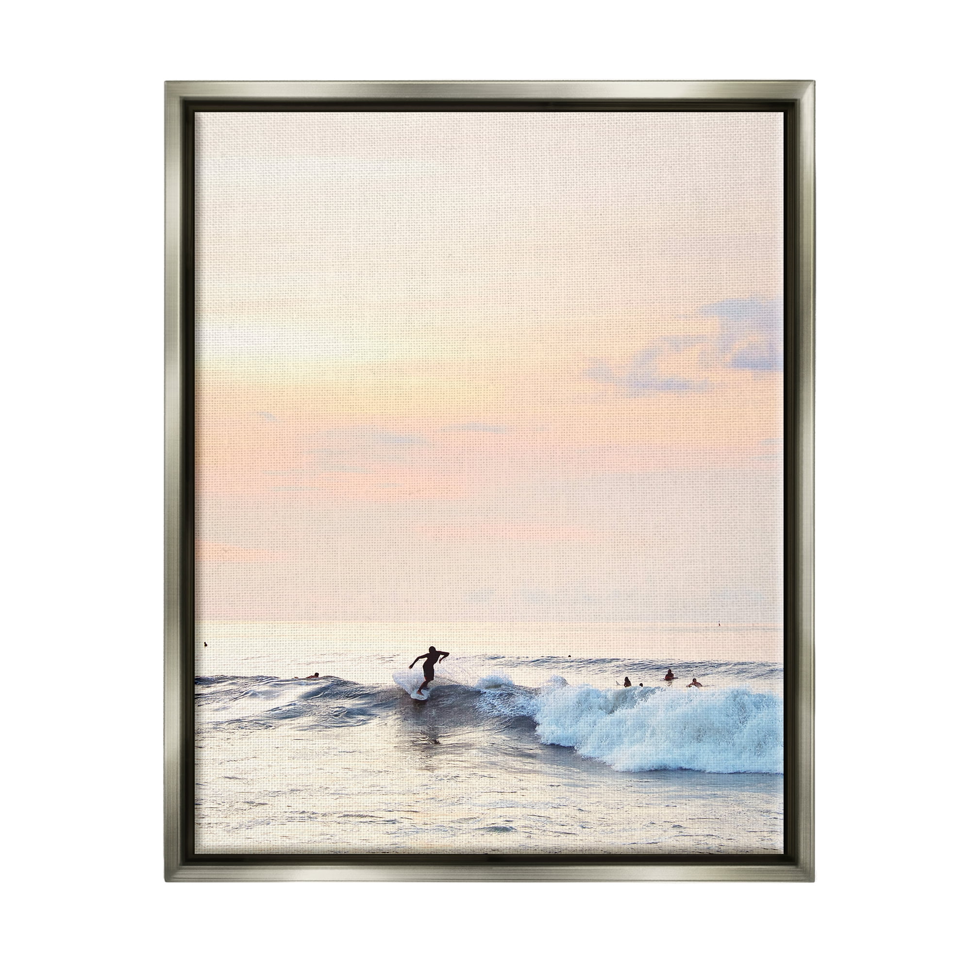 Stupell Industries Sunset Surfer Photography Nature Photography Gray Floater Framed Art Print Wall Art, 25 x 31
