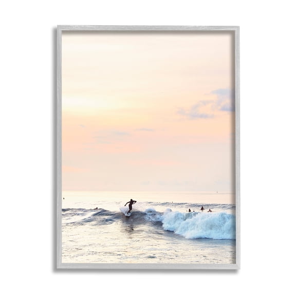 Stupell Industries Sunset Surfer Photography Nature Photography Gray Framed Art Print Wall Art, 24 x 30