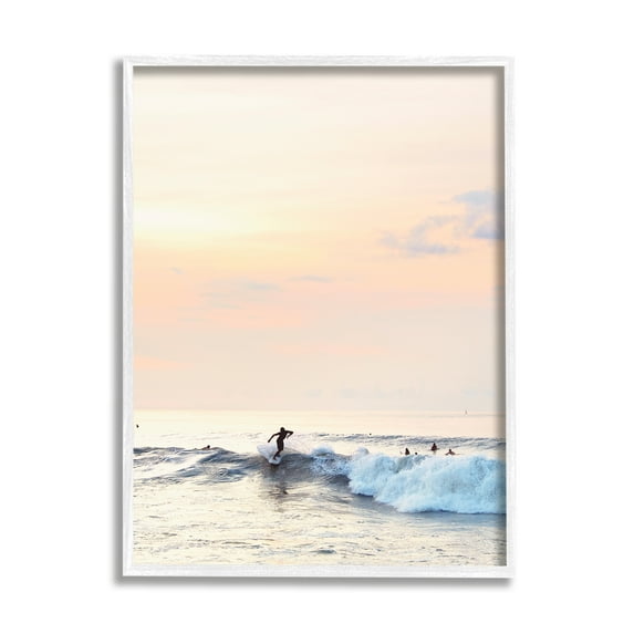 Stupell Industries Sunset Surfer Photography Nature Photography White Framed Art Print Wall Art, 11 x 14