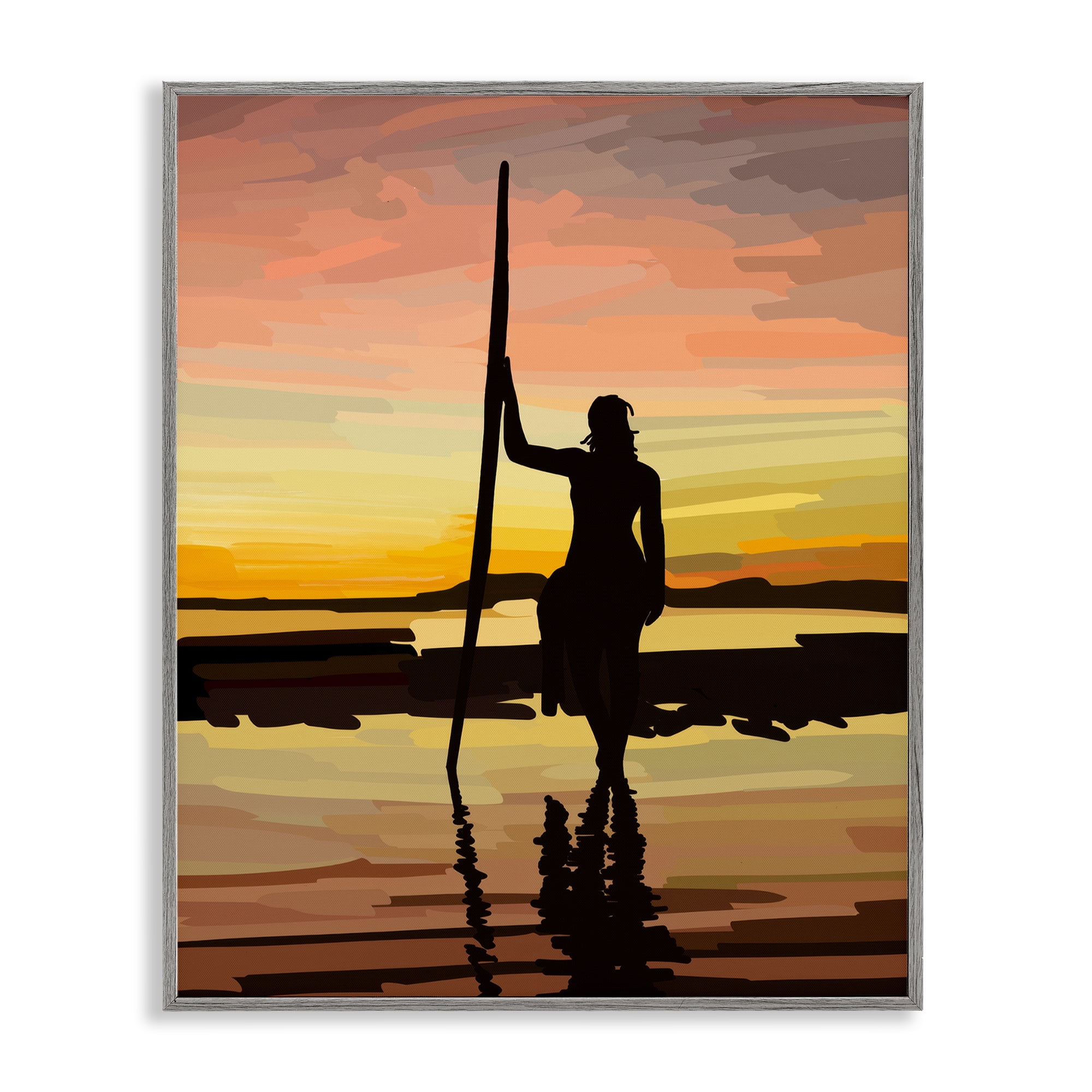 Stupell Industries Sunset Surfer Silhouette Nautical & Beach Painting Gray Framed Art Print Wall Art, 16 x 20