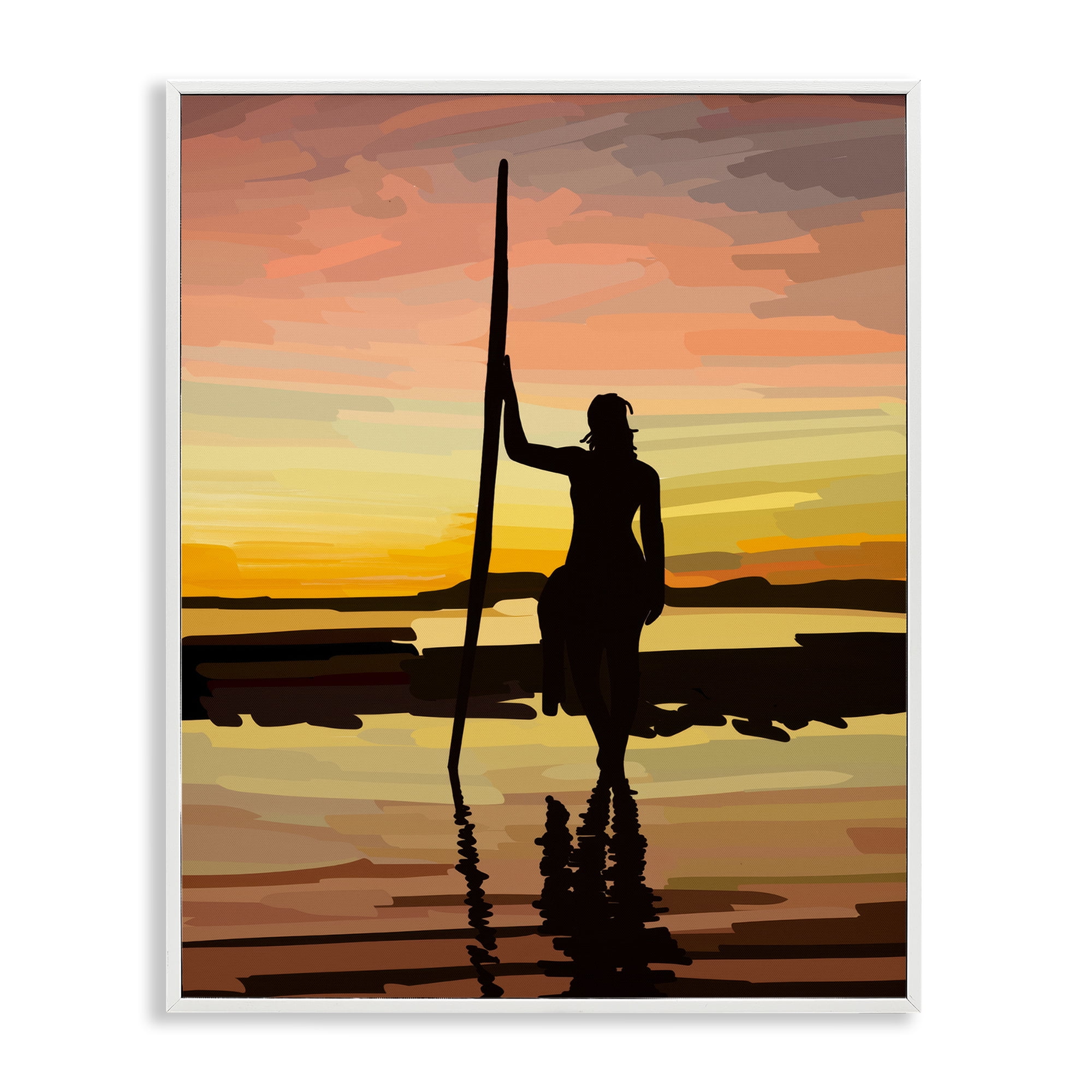 Stupell Industries Sunset Surfer Silhouette Nautical & Beach Painting White Framed Art Print Wall Art, 16 x 20