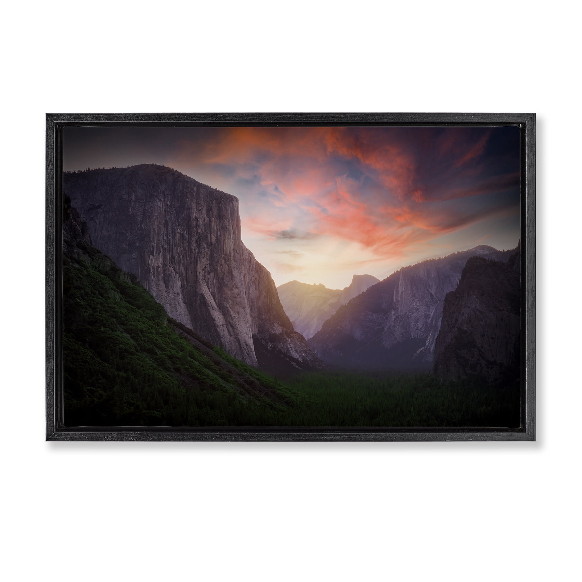 Stupell Industries Sunset Through Mountain Cliffs Landscape & Nature Photography Black Floater Framed Canvas Art Print Wall Art, 31 x 21