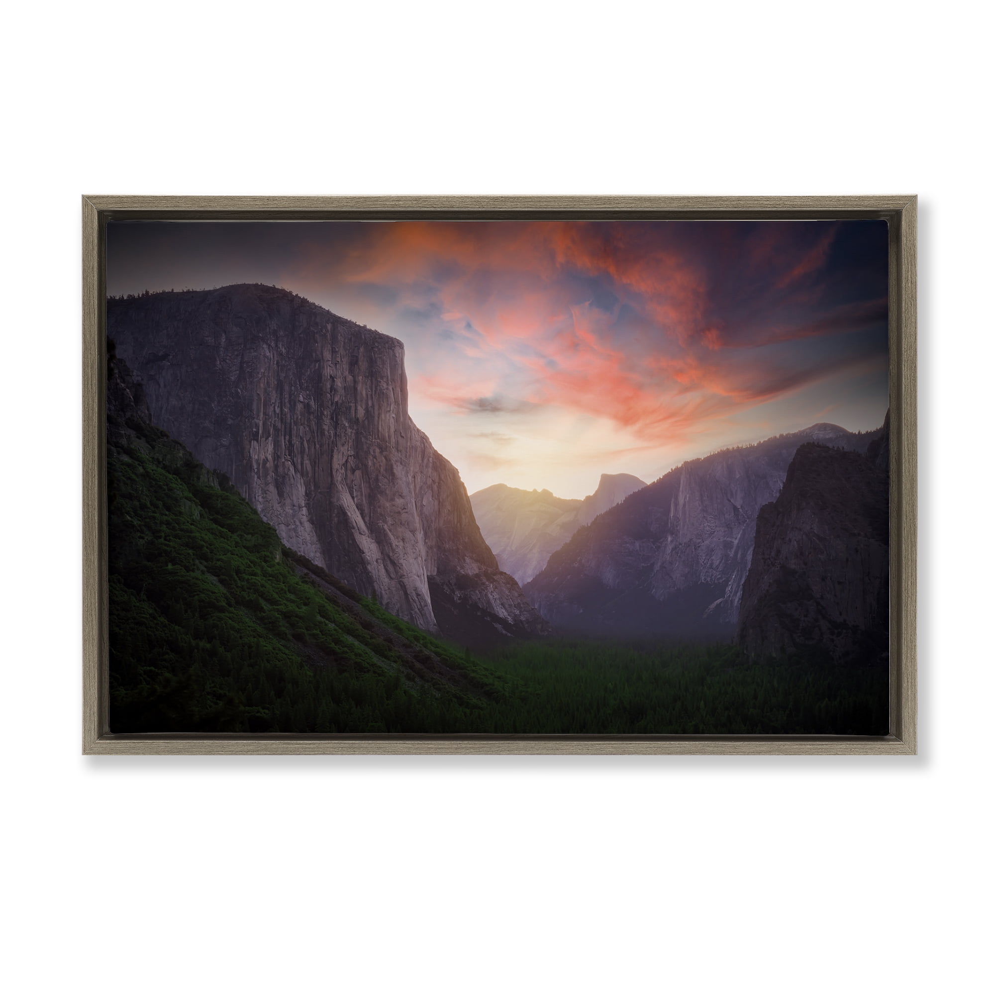 Stupell Industries Sunset Through Mountain Cliffs Landscape & Nature Photography Brown Floater Framed Canvas Art Print Wall Art, 25 x 17