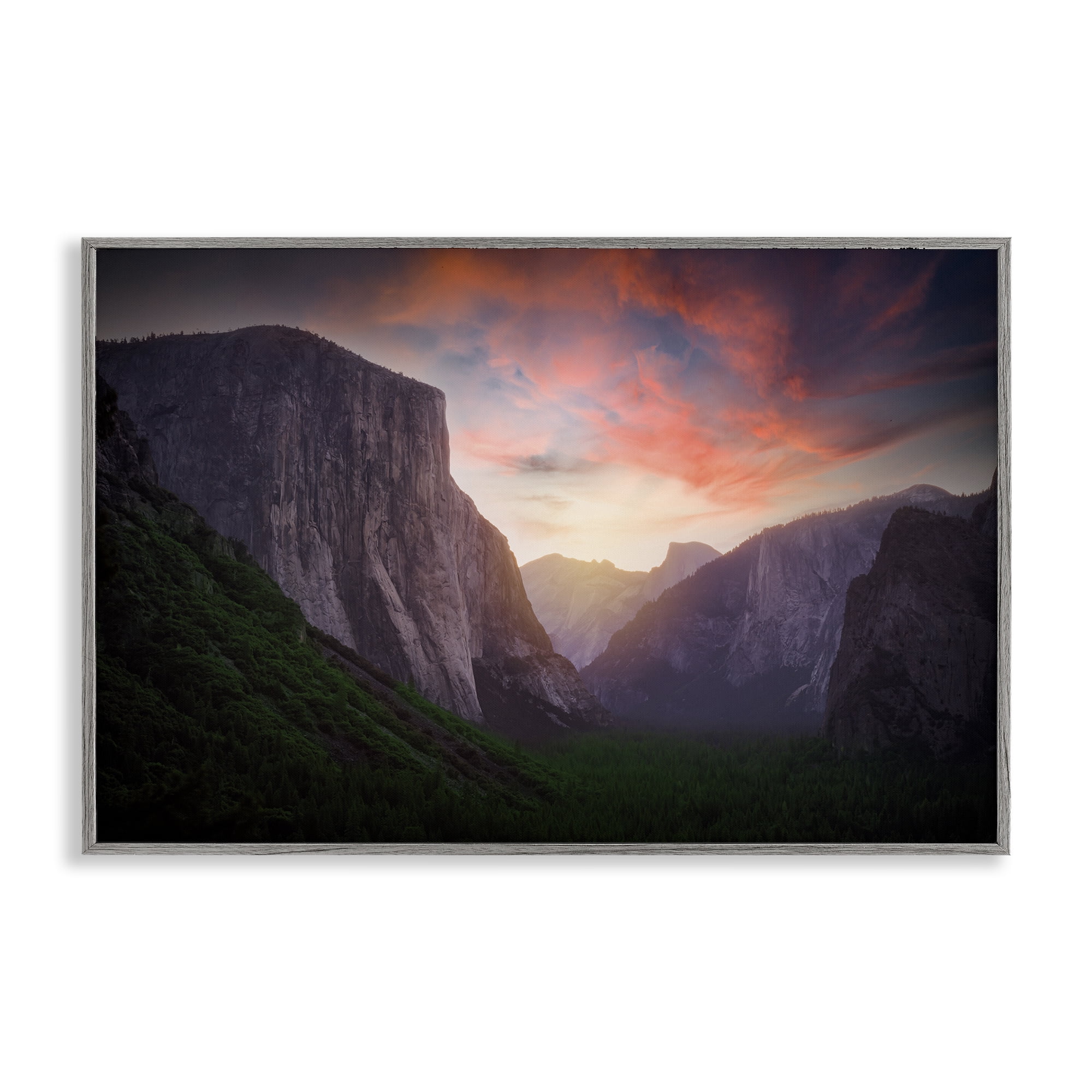 Stupell Industries Sunset Through Mountain Cliffs Landscape & Nature Photography Gray Framed Art Print Wall Art, 18 x 12