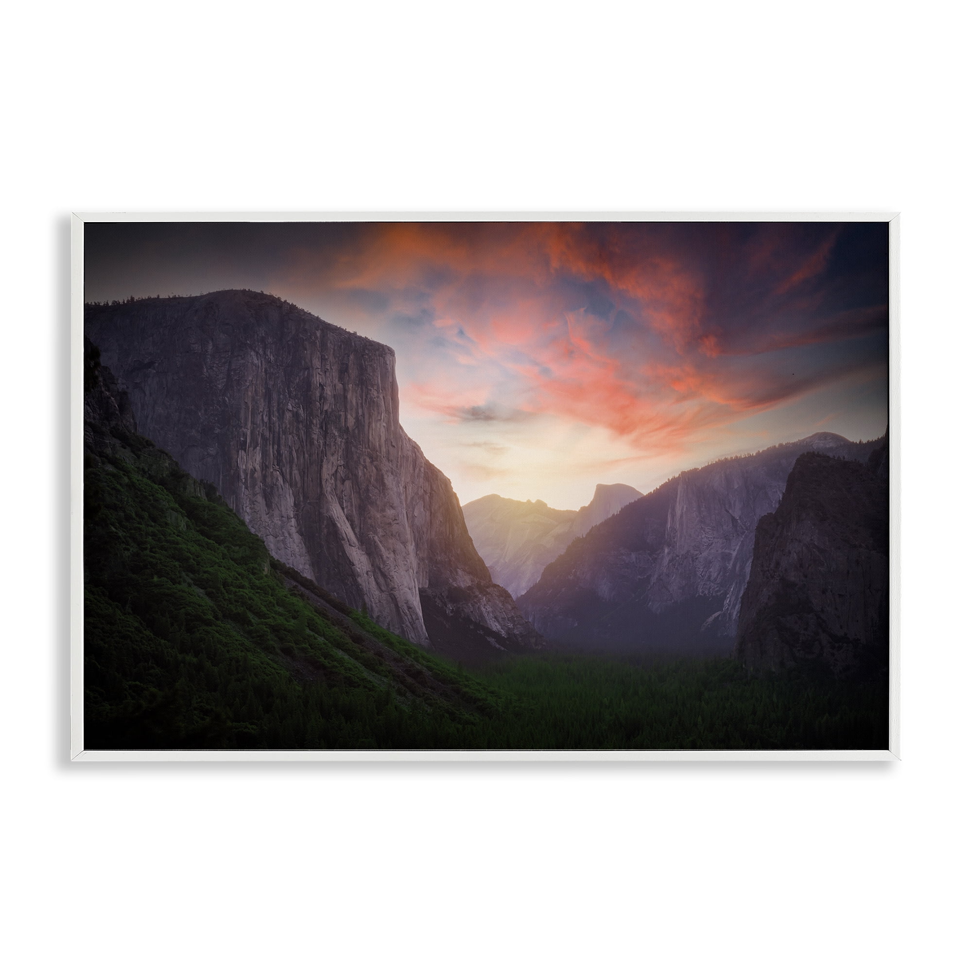 Stupell Industries Sunset Through Mountain Cliffs Landscape & Nature Photography White Framed Art Print Wall Art, 18 x 12