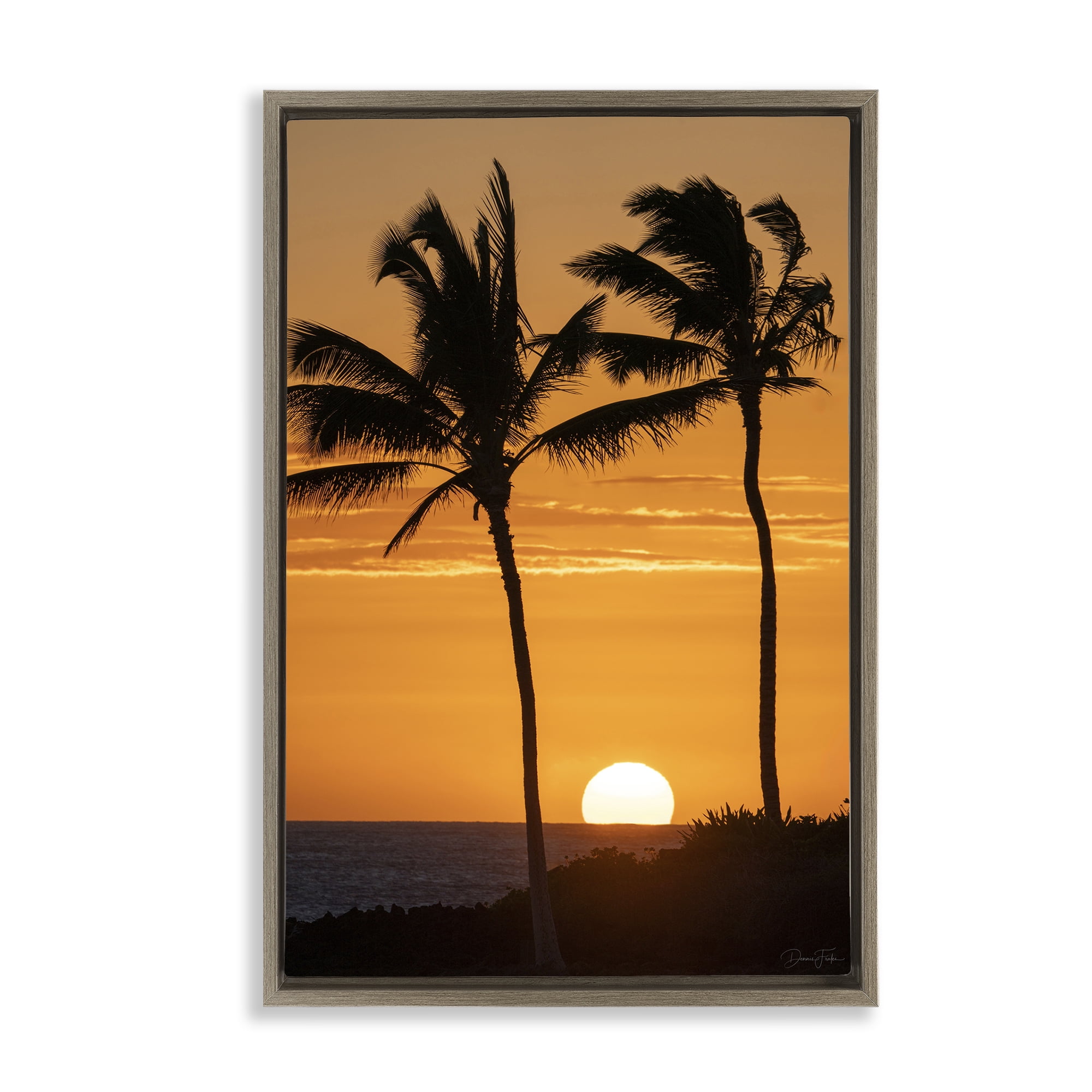 Stupell Industries Sunset Through Palm Trees Brown Framed Floater Canvas Wall Art, design by Dennis Frates