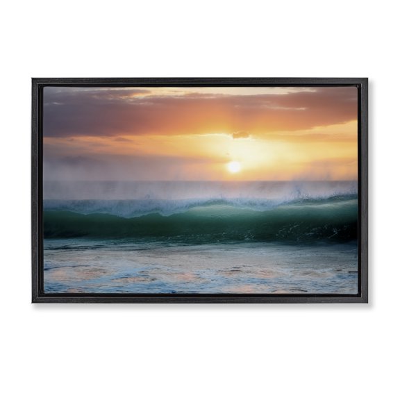Stupell Industries Sunset & Waves View Black Framed Floater Canvas Wall Art design by Dennis Frates, 17 x 25
