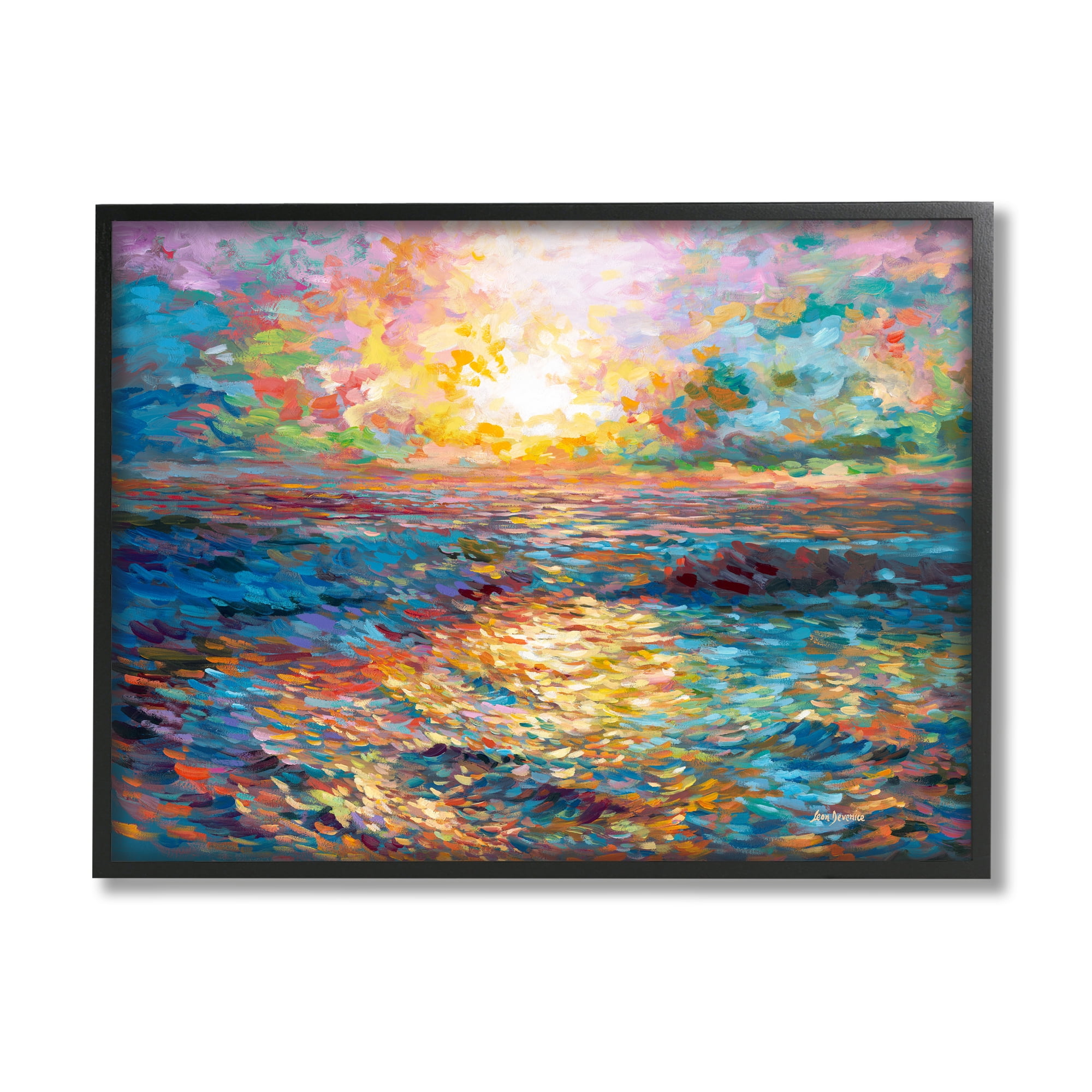 Stupell Industries Sunset in Mykonos Beach Landscape Painting Black Framed Art Print Wall Art, 30 x 24