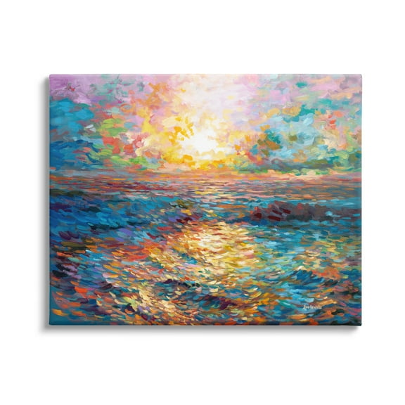 Stupell Industries Sunset in Mykonos Beach Landscape Painting Gallery Wrapped Canvas Art Print Wall Art, 40 x 30