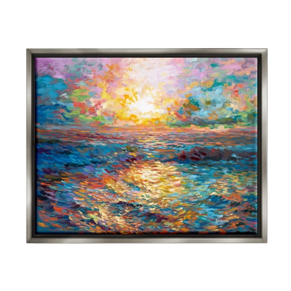 Stupell Industries Sunset in Mykonos Beach Landscape Painting Gray Floater Framed Canvas Art Print Wall Art, 21 x 17