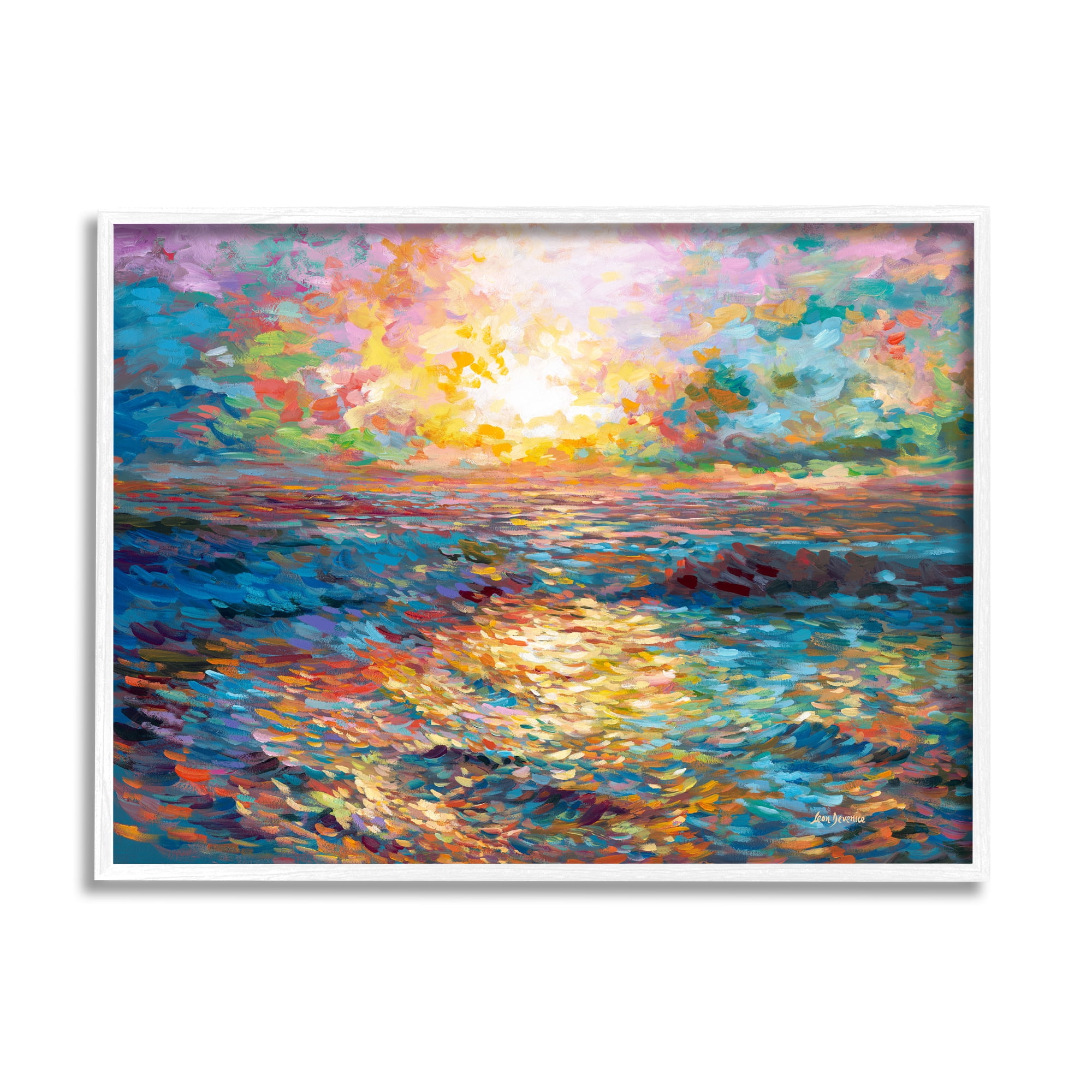 Stupell Industries Sunset in Mykonos Beach Landscape Painting White Framed Art Print Wall Art, 30 x 24