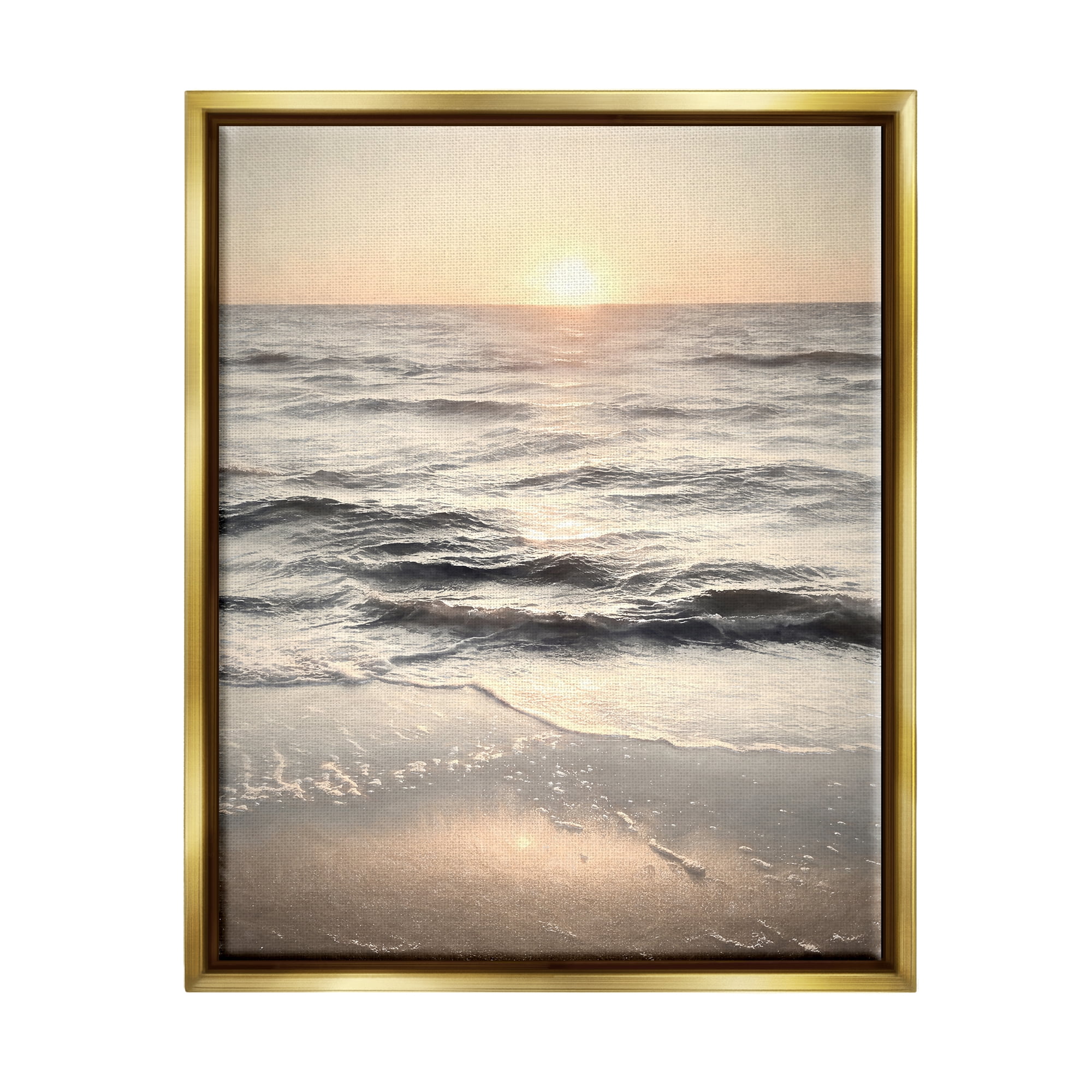 Stupell Industries Sunset on Ocean Ripples Nature Photography Gold Floater Framed Art Print Wall Art, 17 x 21