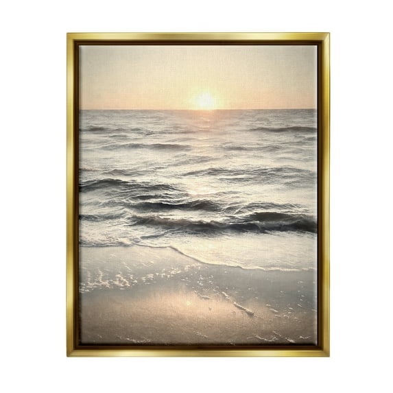 Stupell Industries Sunset on Ocean Ripples Nature Photography Gold Floater Framed Art Print Wall Art, 25 x 31
