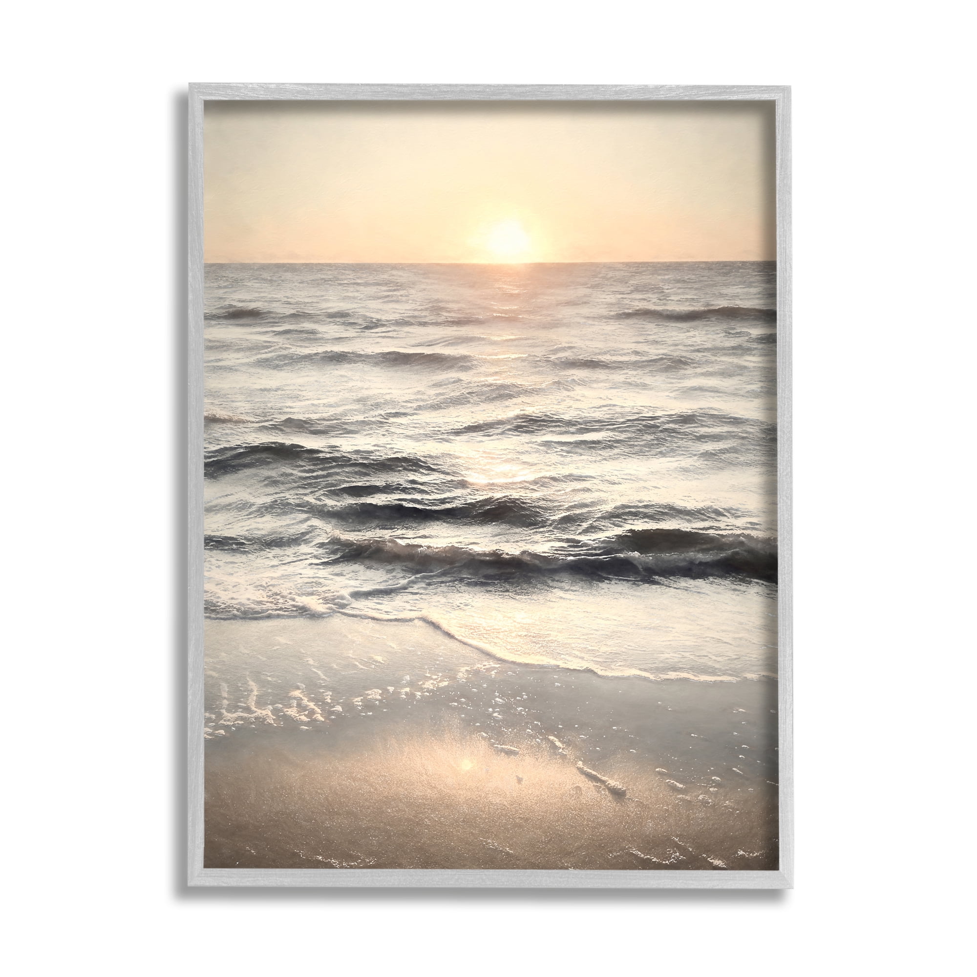 Stupell Industries Sunset on Ocean Ripples Nature Photography Gray Framed Art Print Wall Art, 11 x 14