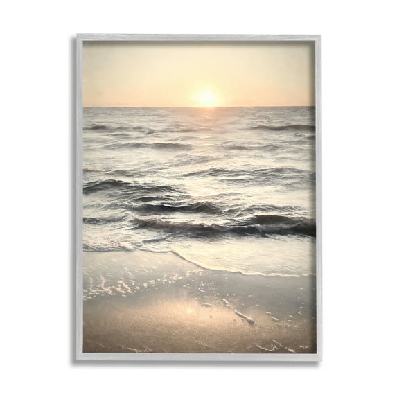 Stupell Industries Sunset on Ocean Ripples Nature Photography Gray Framed Art Print Wall Art, 16 x 20
