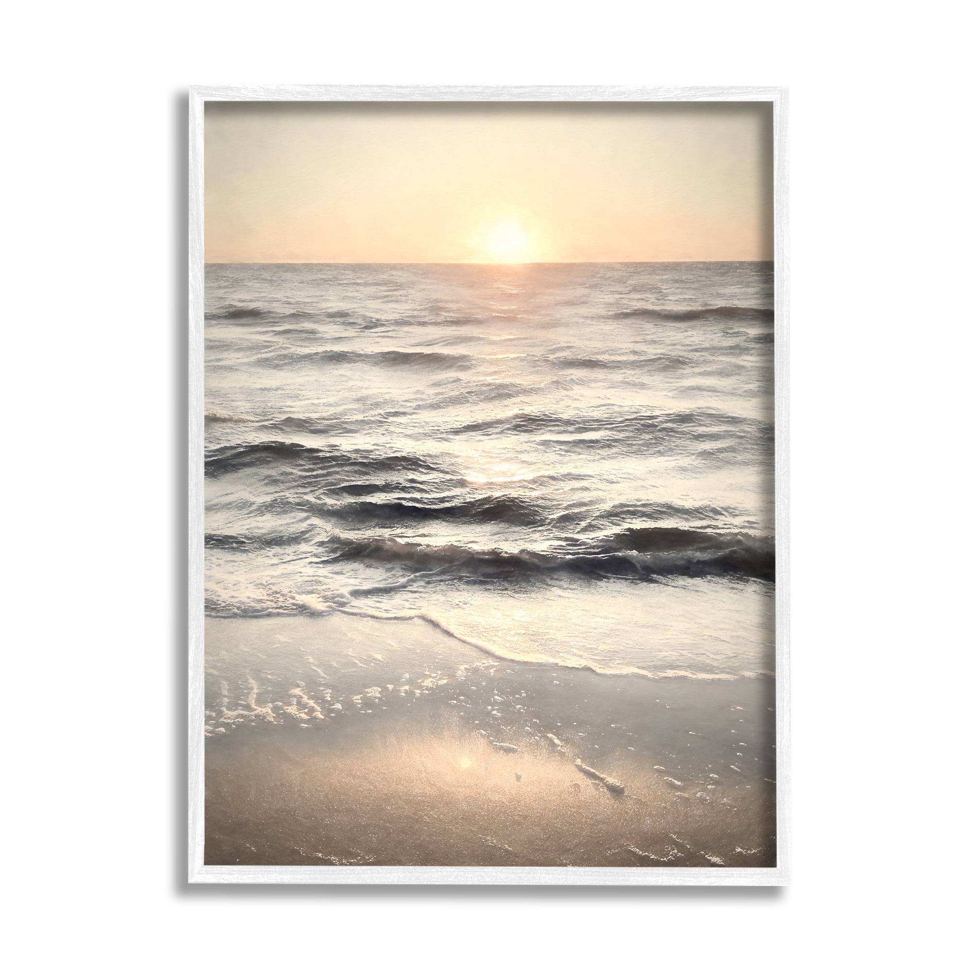 White Framed Sunset on Ocean Ripples Landscape Print, 11 x 14