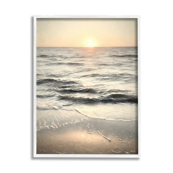 Stupell Industries Sunset on Ocean Ripples Nature Photography White Framed Art Print Wall Art, 11 x 14